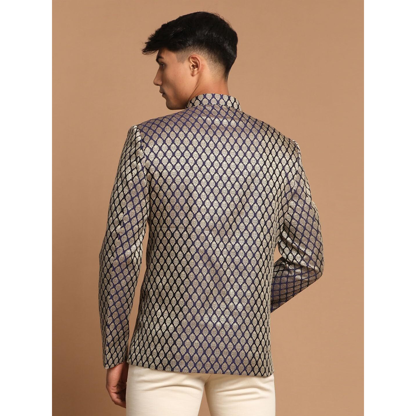 VASTRAMAY Men's Blue Banarasi Jacquard Jodhpuri_VASMJP007NB_42
