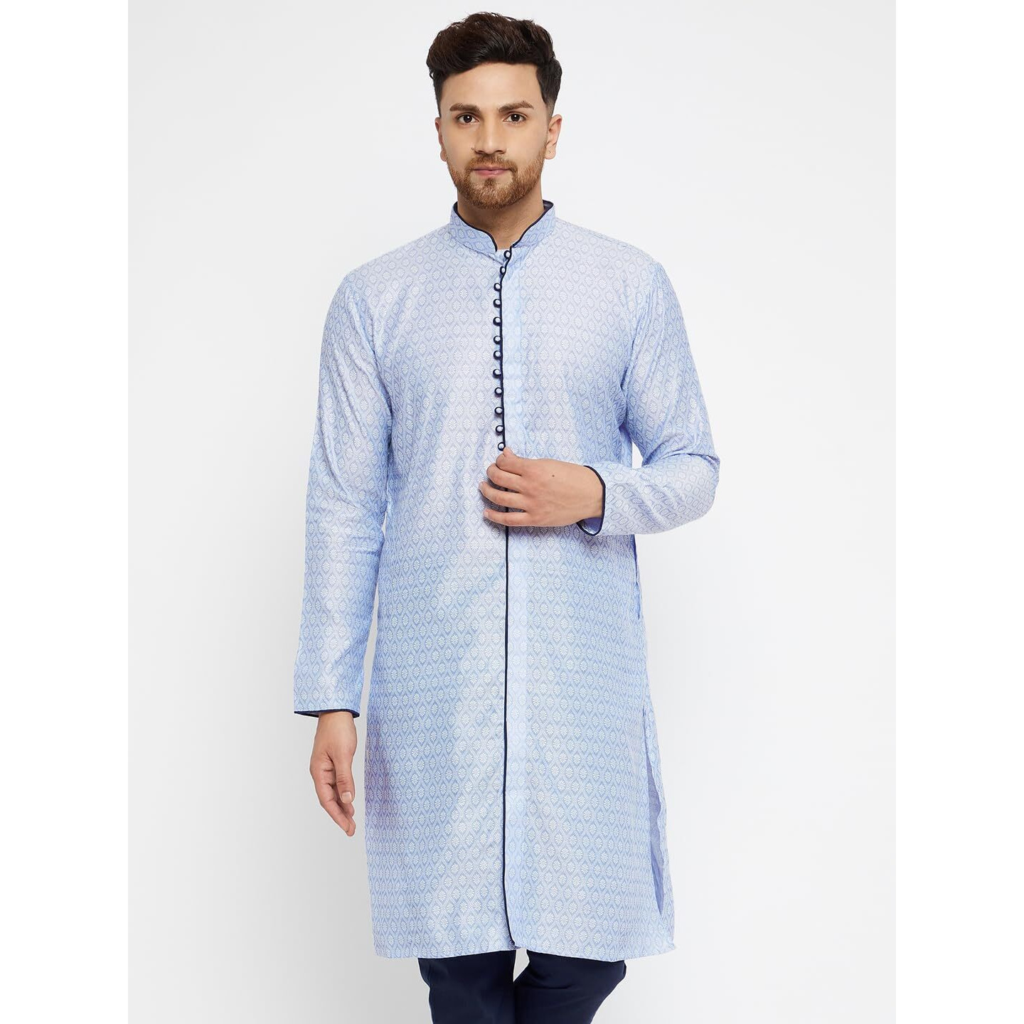 VASTRAMAY Regular Men's Lavender and Navy Blue Silk Blend Kurta (VASMK105HW_42