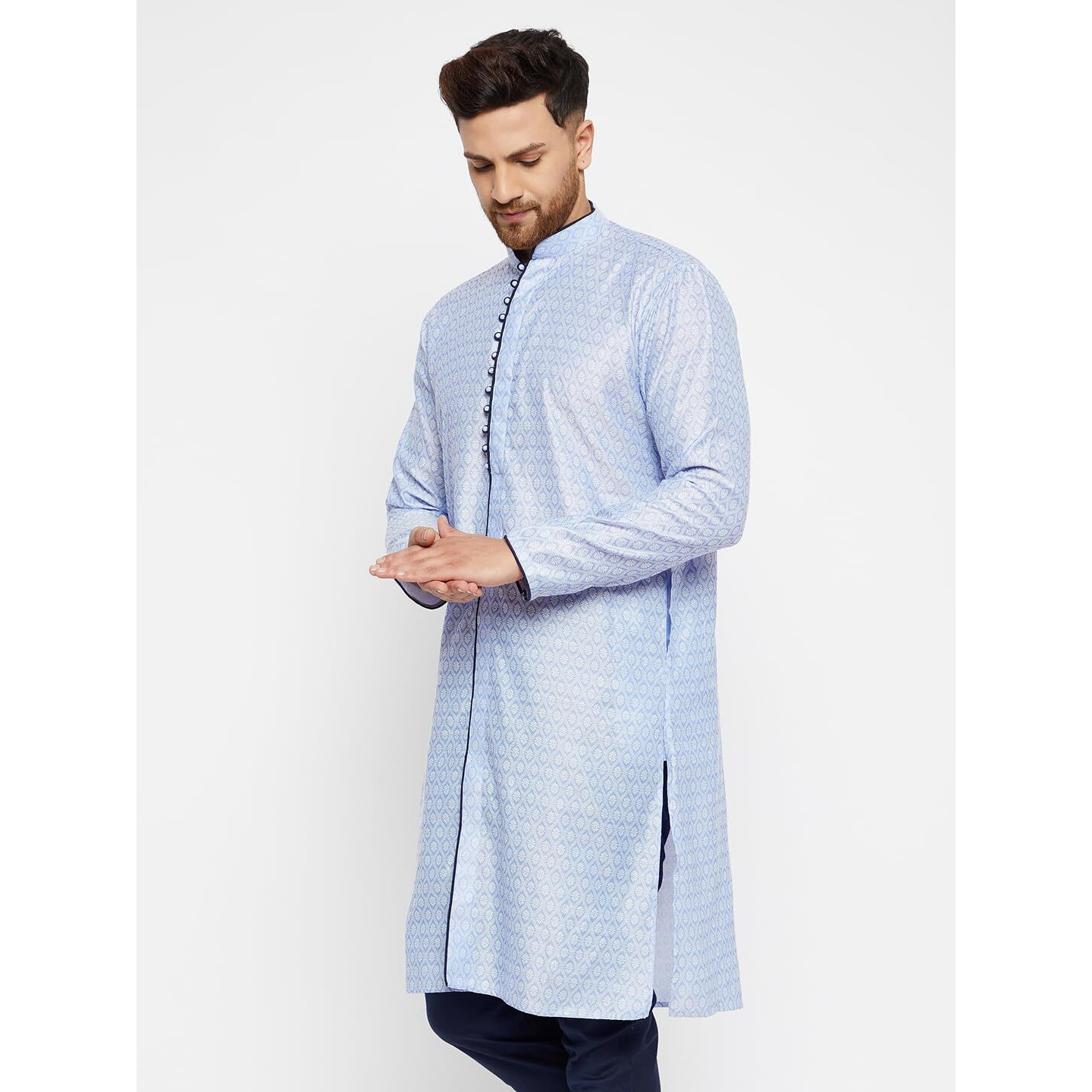 VASTRAMAY Regular Men's Lavender and Navy Blue Silk Blend Kurta (VASMK105HW_42