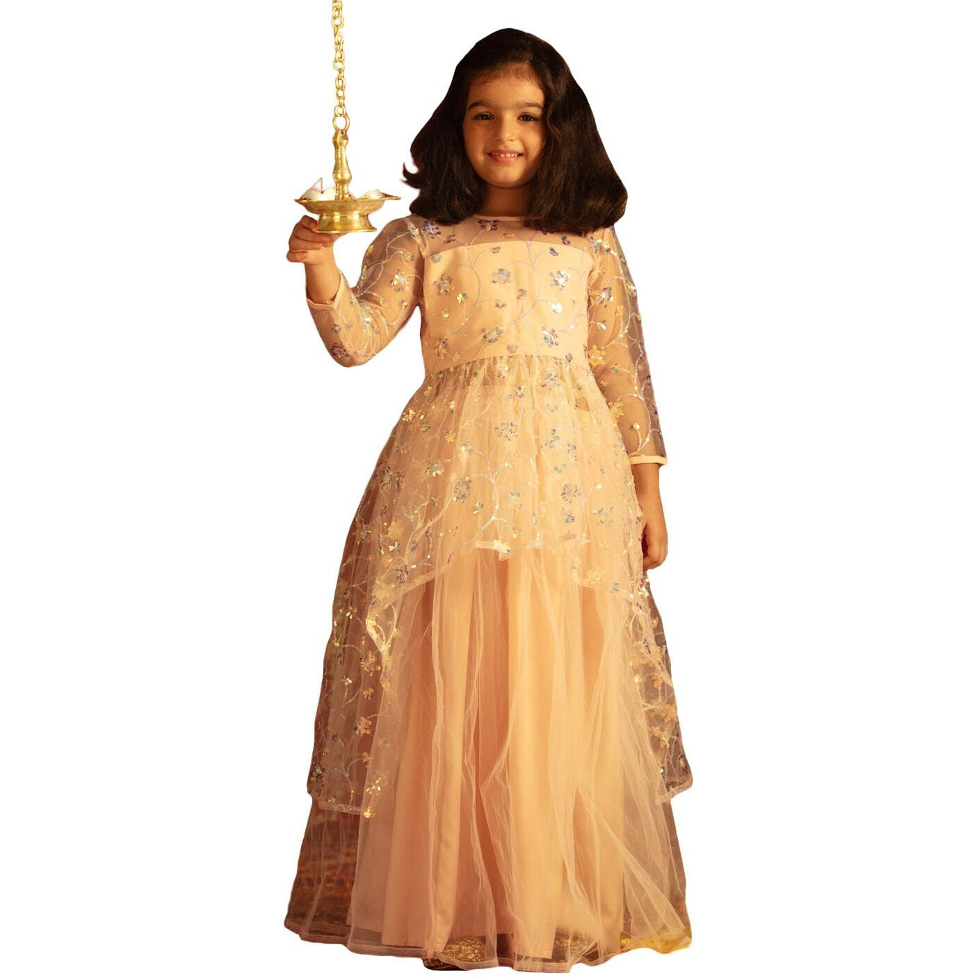 VASTRAMAY Girls' Peach Lehenga Set_VASGLC041PH_26