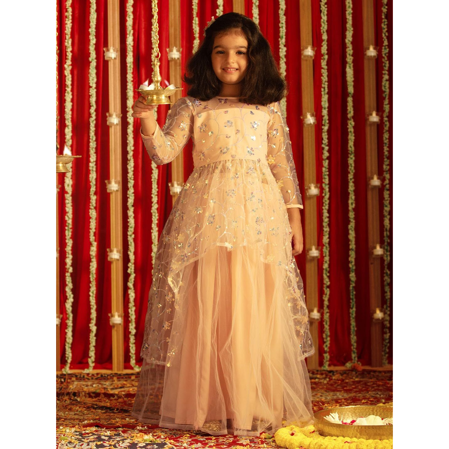 VASTRAMAY Girls' Peach Lehenga Set_VASGLC041PH_26
