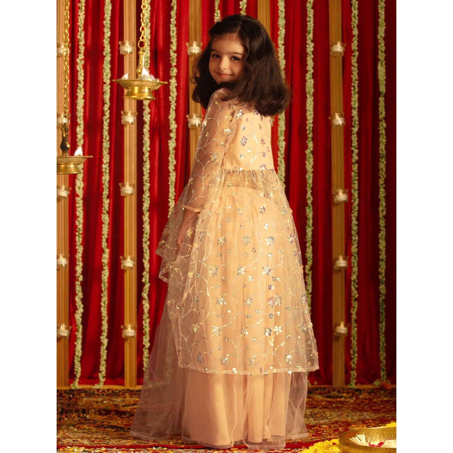 VASTRAMAY Girls' Peach Lehenga Set_VASGLC041PH_26