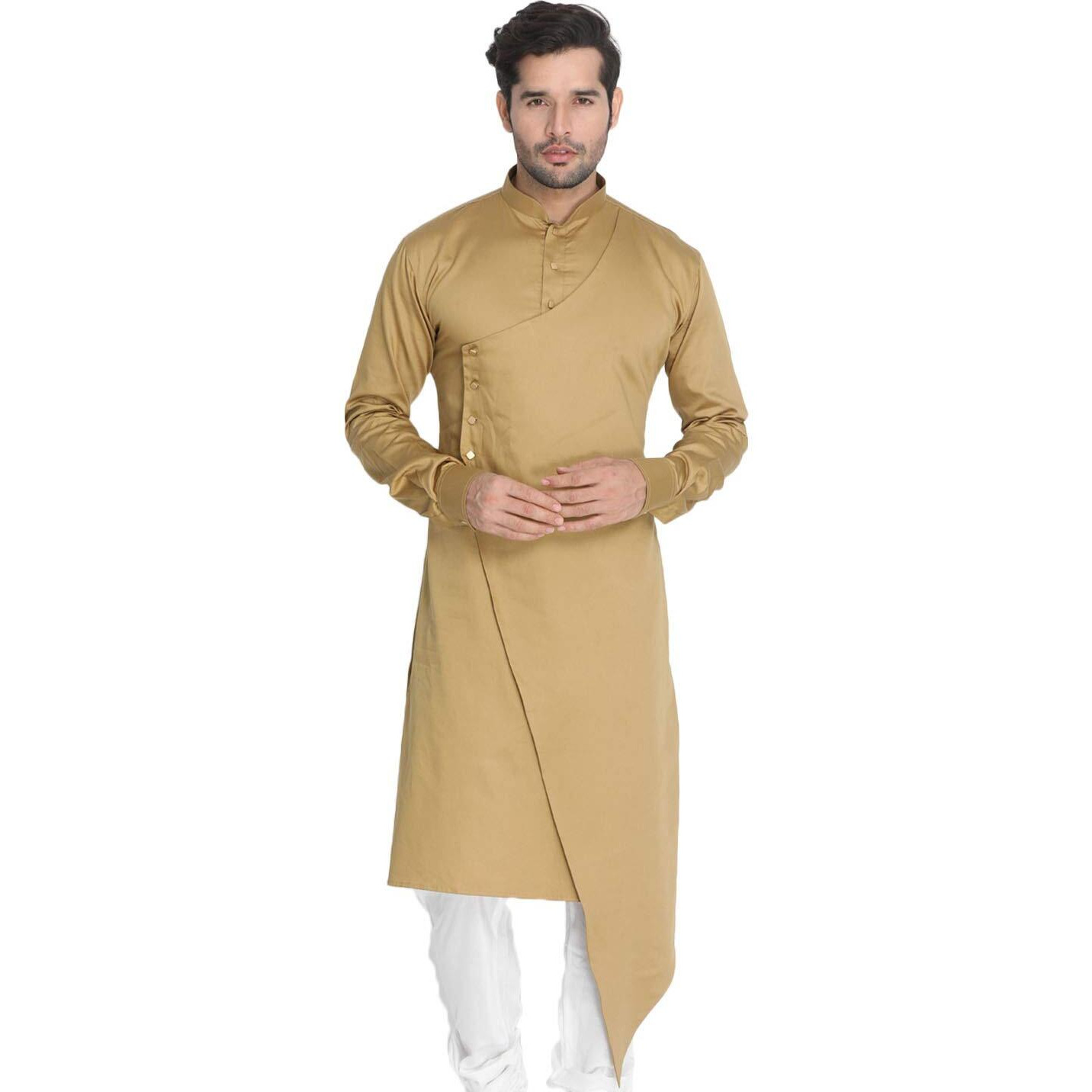 VASTRAMAY Men's Chiku Cotton Blend Kurta_VASMK062CH_44