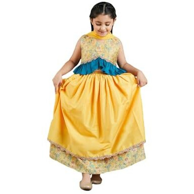 VASTRAMAY Girls' Yellow Printed Lehenga_VASGLC018YWnD_24