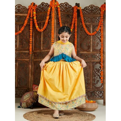 VASTRAMAY Girls' Yellow Printed Lehenga_VASGLC018YWnD_24
