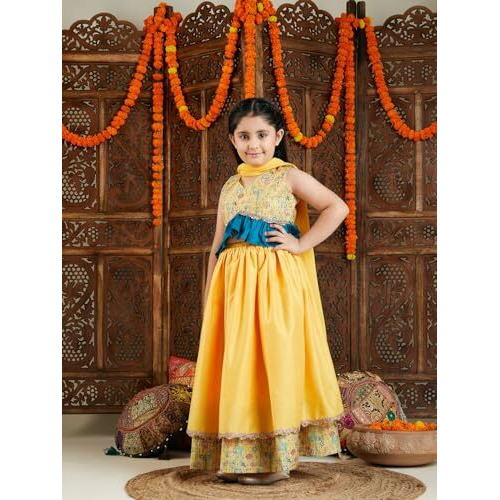 VASTRAMAY Girls' Yellow Printed Lehenga_VASGLC018YWnD_24
