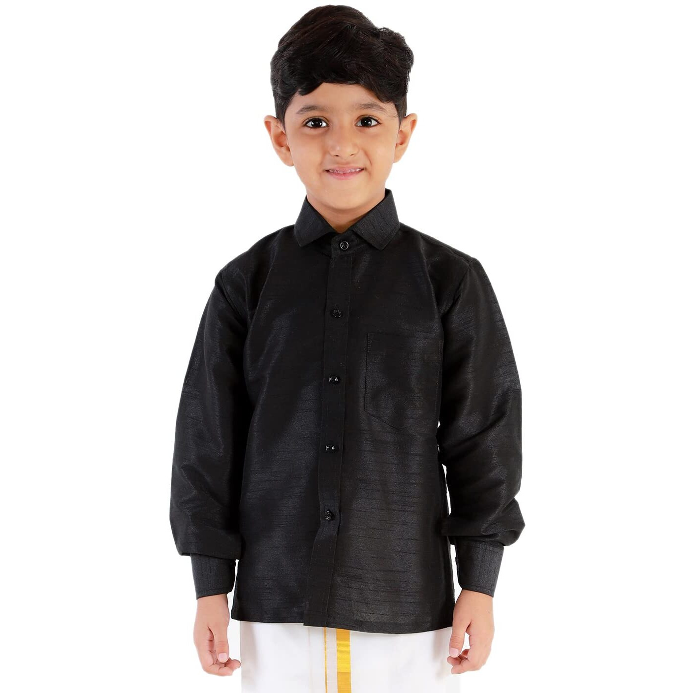 JBN Creation Boys' Black Silk Blend Ethnic Shirt | Effortless Style for Everyday Comfort | Modern Designs, Quality Fabrics, and Contemporary Fit for a Relaxed and Trendy