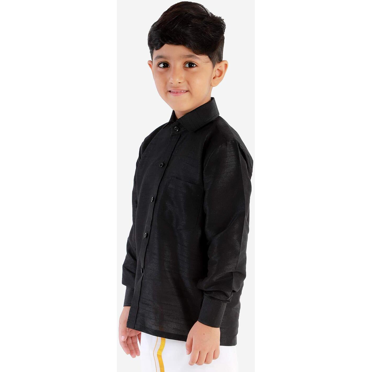 JBN Creation Boys' Black Silk Blend Ethnic Shirt | Effortless Style for Everyday Comfort | Modern Designs, Quality Fabrics, and Contemporary Fit for a Relaxed and Trendy
