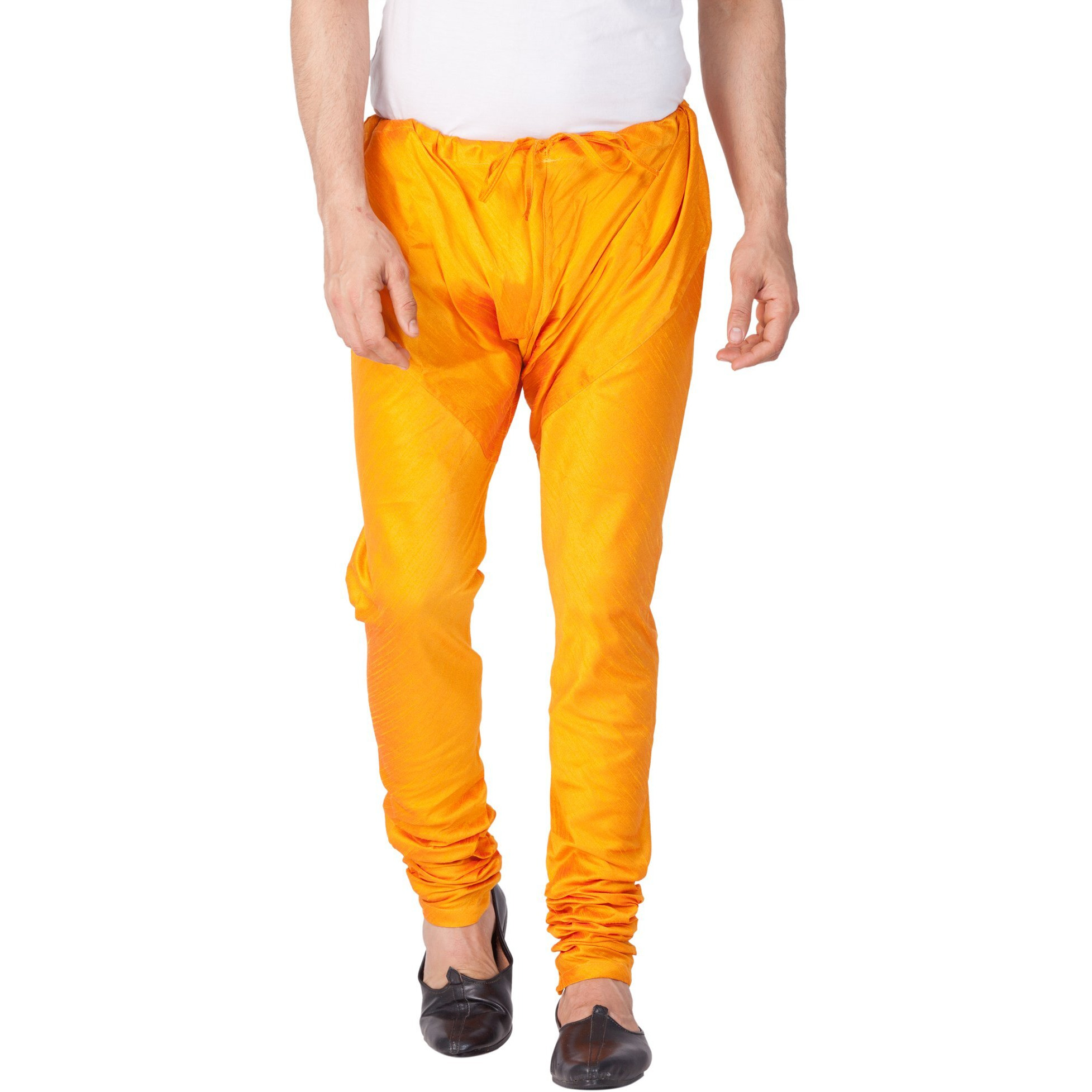VASTRAMAY Men Cotton Silk Churidar Pyjama (Saffron_VASMPOR_36)