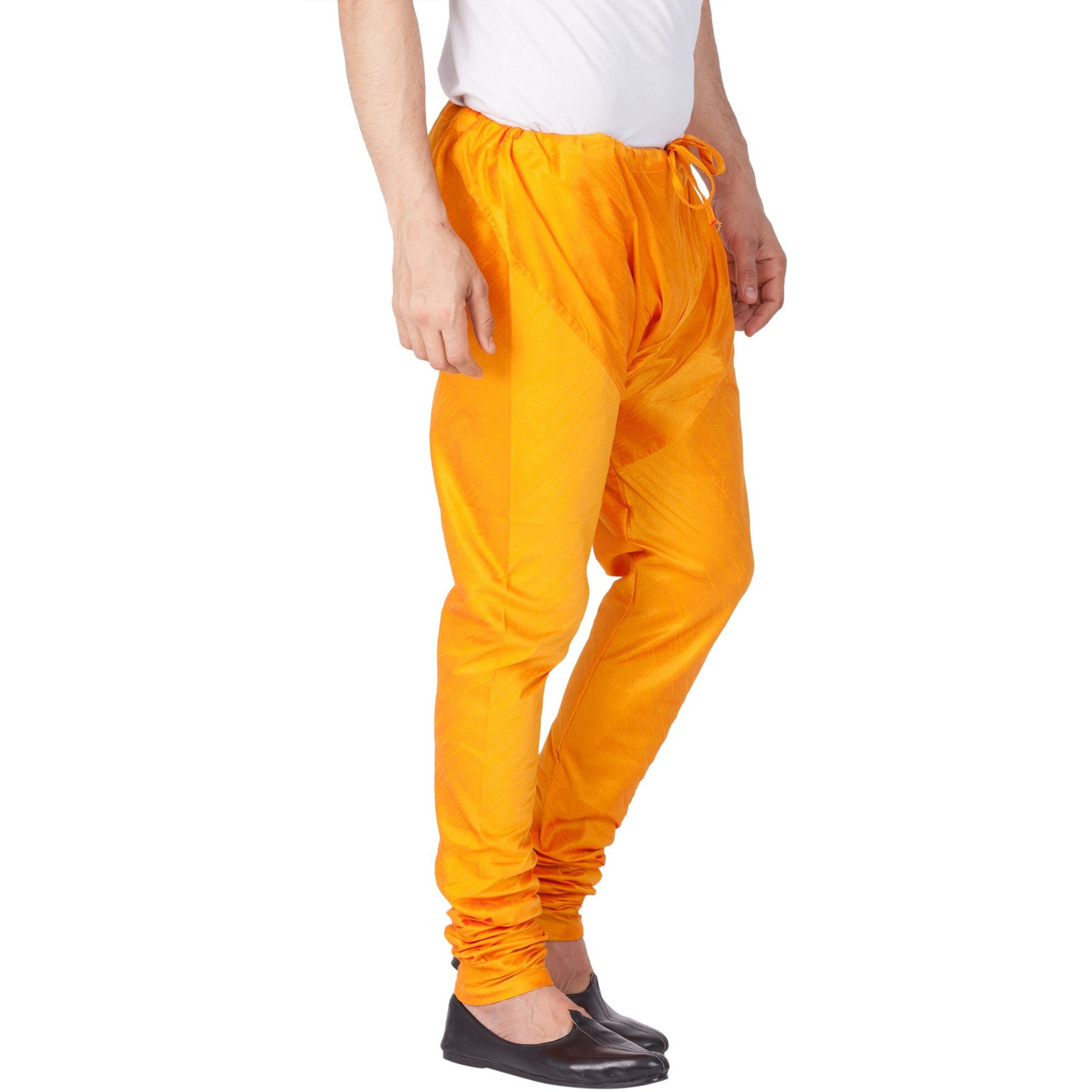 VASTRAMAY Men Cotton Silk Churidar Pyjama (Saffron_VASMPOR_36)