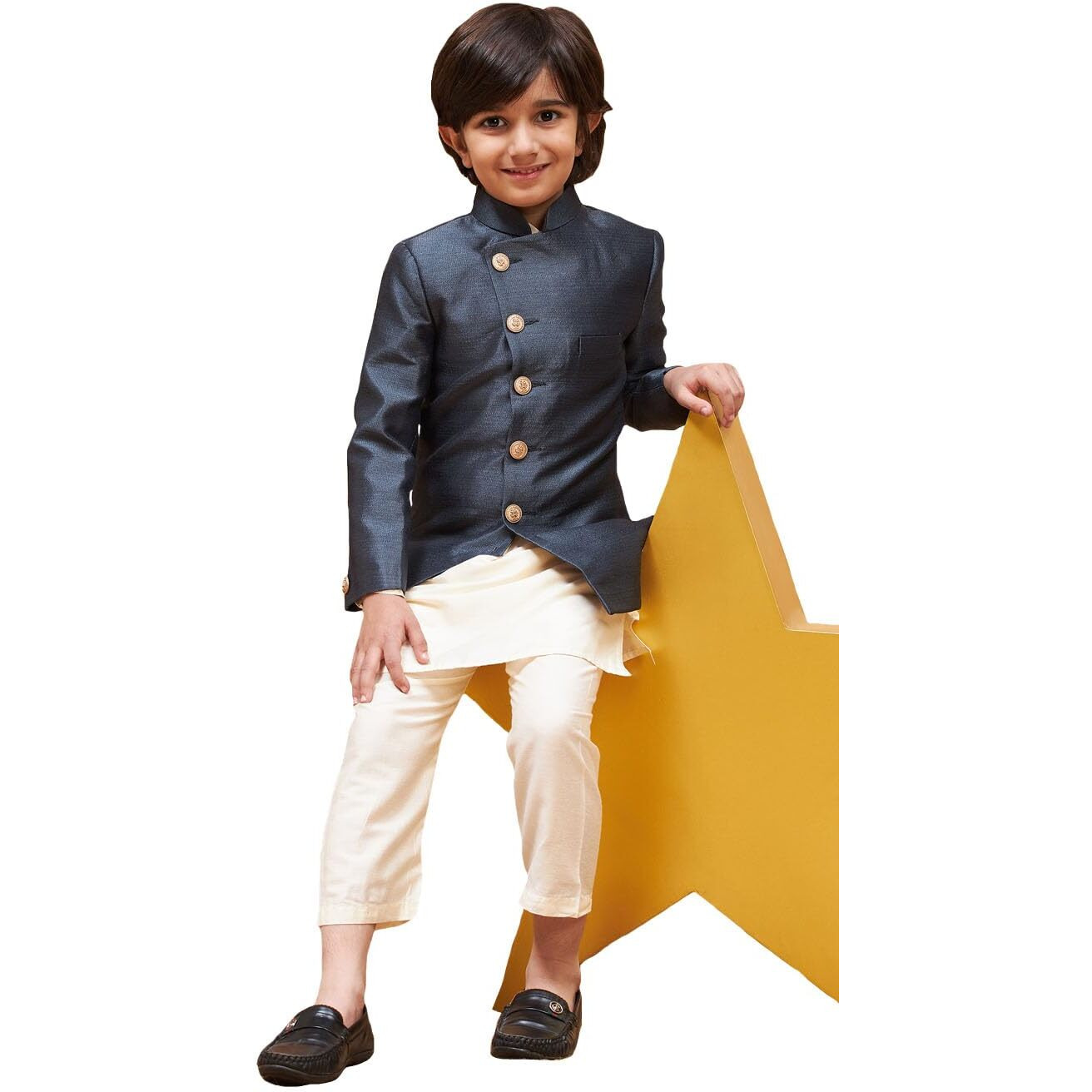 VASTRAMAY Boys' Grey And Cream Indowestern Set_VASBCO007GY_32