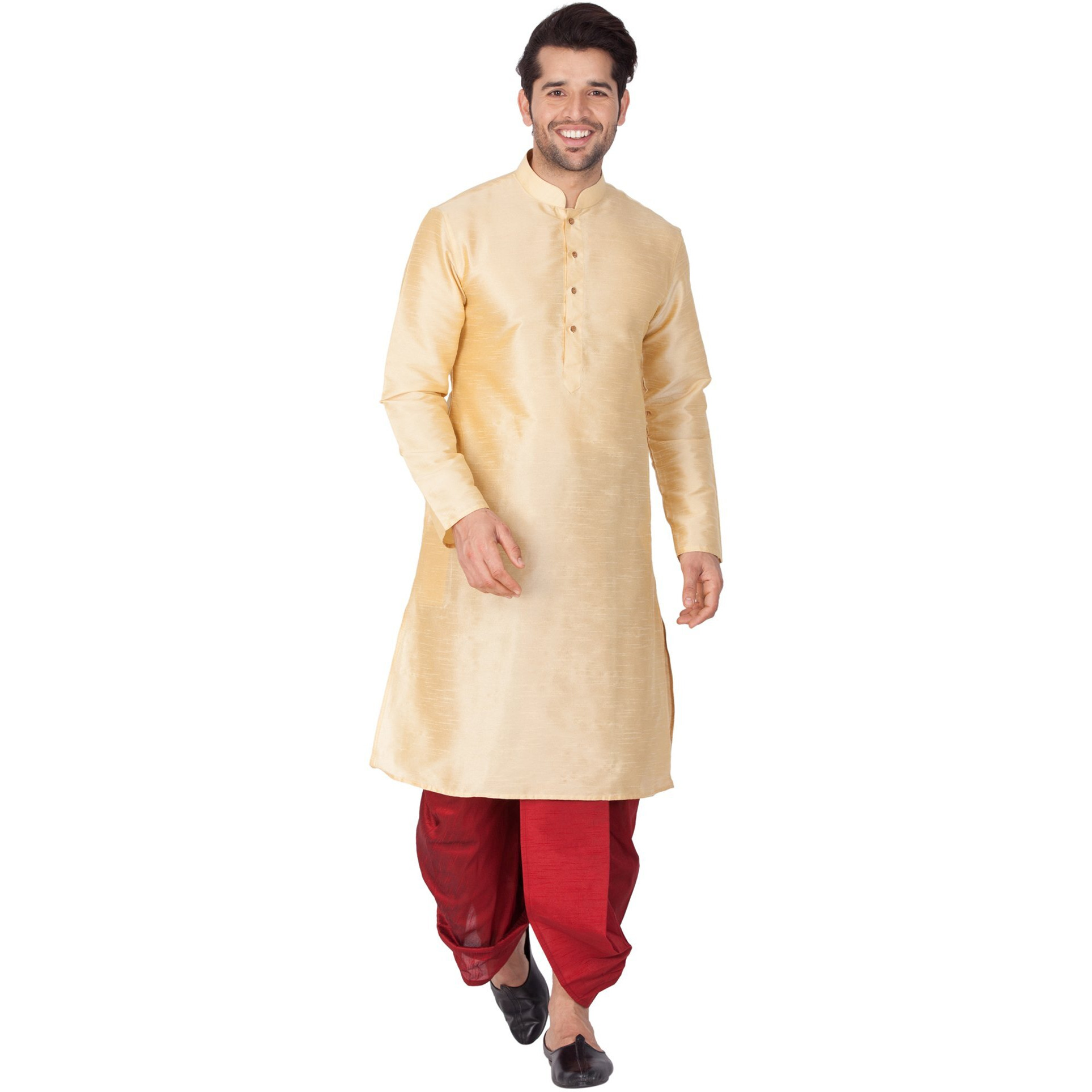 VASTRAMAY Men Cotton Silk Kurta and Cowl Dhoti Pant Set (Gold_VASMKGO001nCDMA_40)