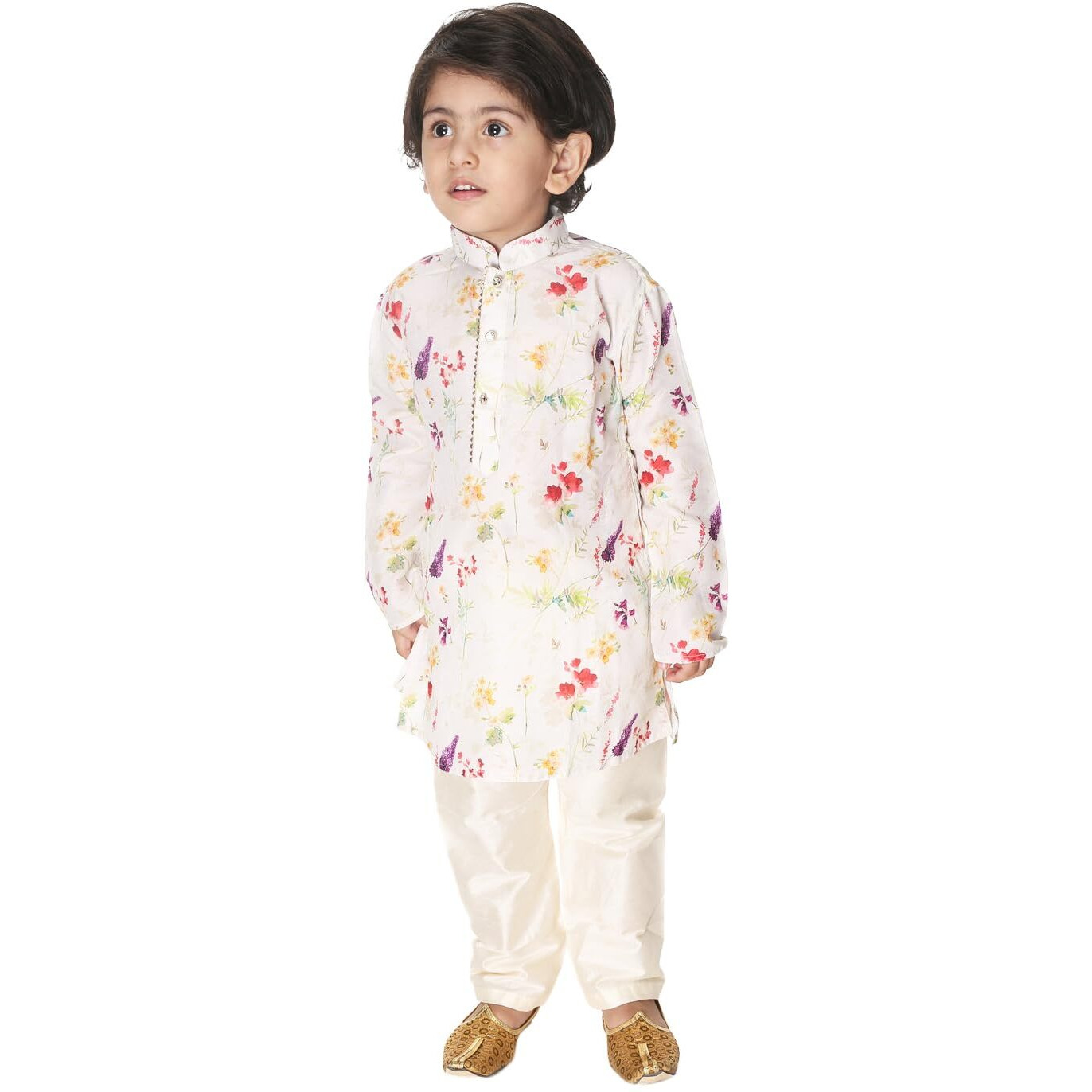 VASTRAMAY Infant Boys Multicolor-Base-Cream Cotton Blend Kurta Pyjama Set_VSHISBK089CRnPVCR_18