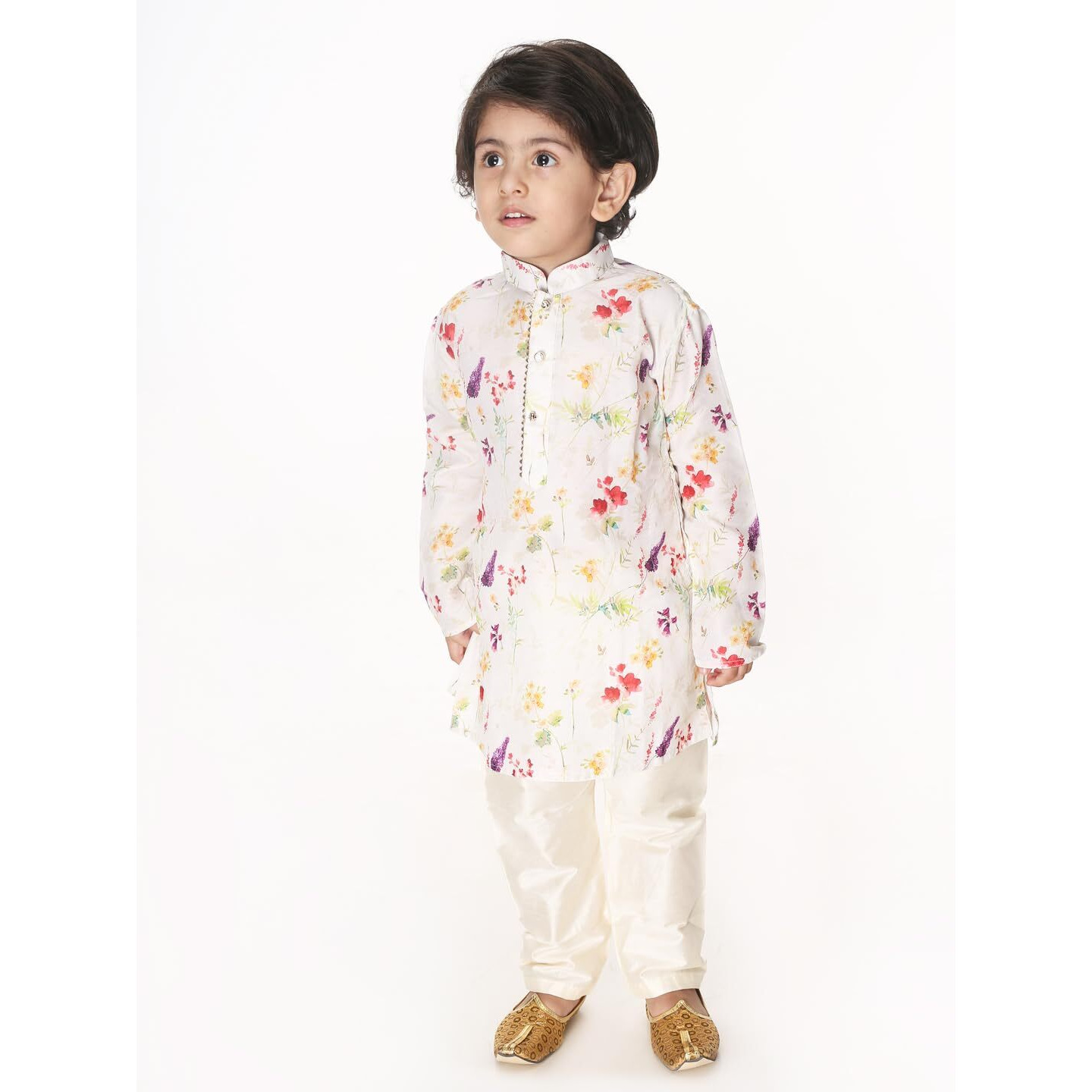 VASTRAMAY Infant Boys Multicolor-Base-Cream Cotton Blend Kurta Pyjama Set_VSHISBK089CRnPVCR_18