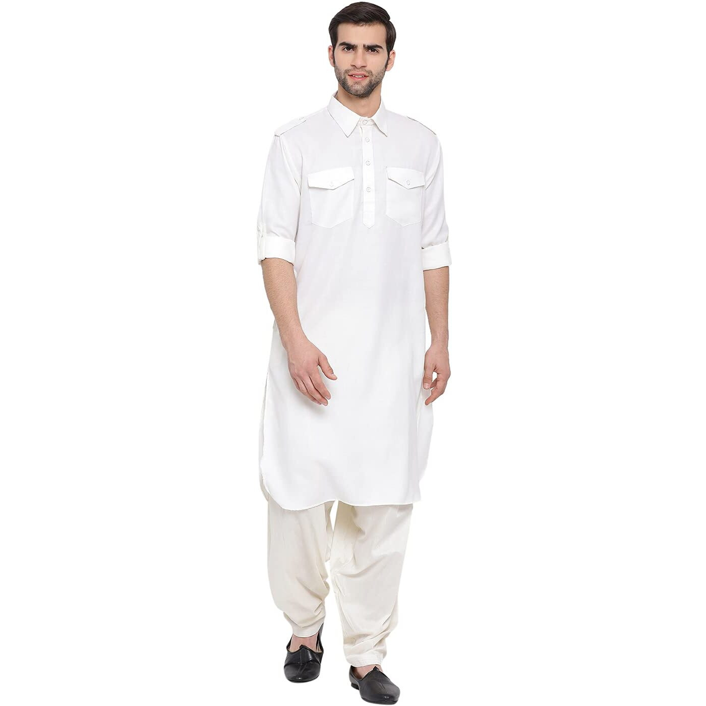 VASTRAMAY Men's Mustard Cotton Blend Pathani Kurta & Patiala Set_VASMPT003MDnPTYCR_46