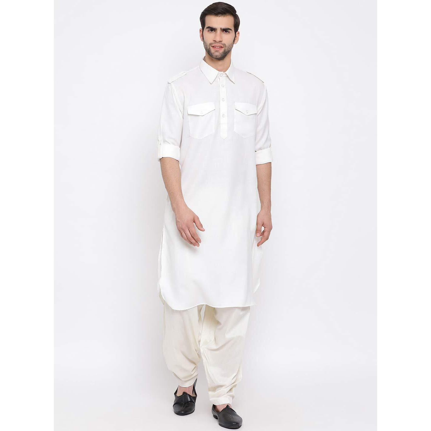 VASTRAMAY Men's Mustard Cotton Blend Pathani Kurta & Patiala Set_VASMPT003MDnPTYCR_46