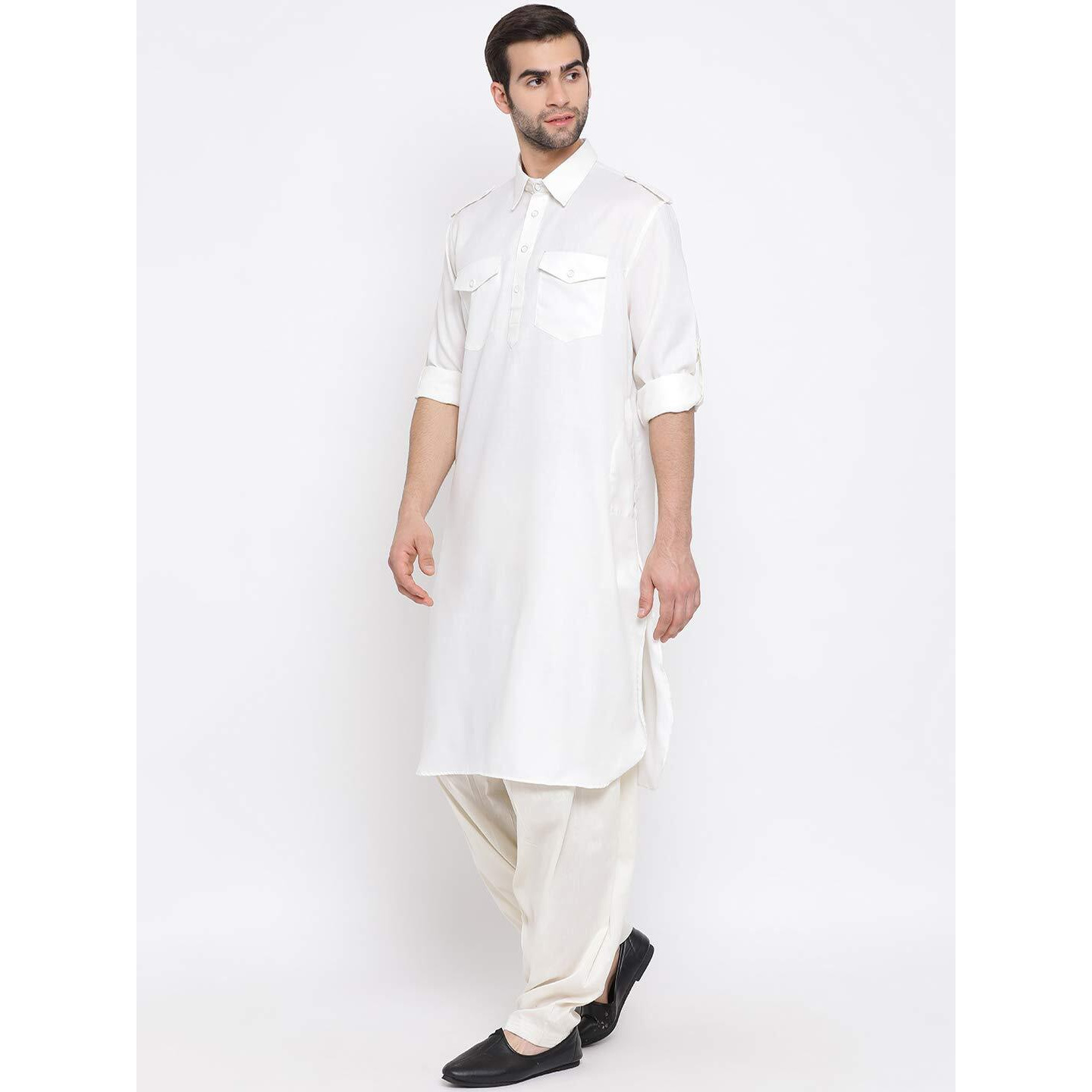 VASTRAMAY Men's Mustard Cotton Blend Pathani Kurta & Patiala Set_VASMPT003MDnPTYCR_46