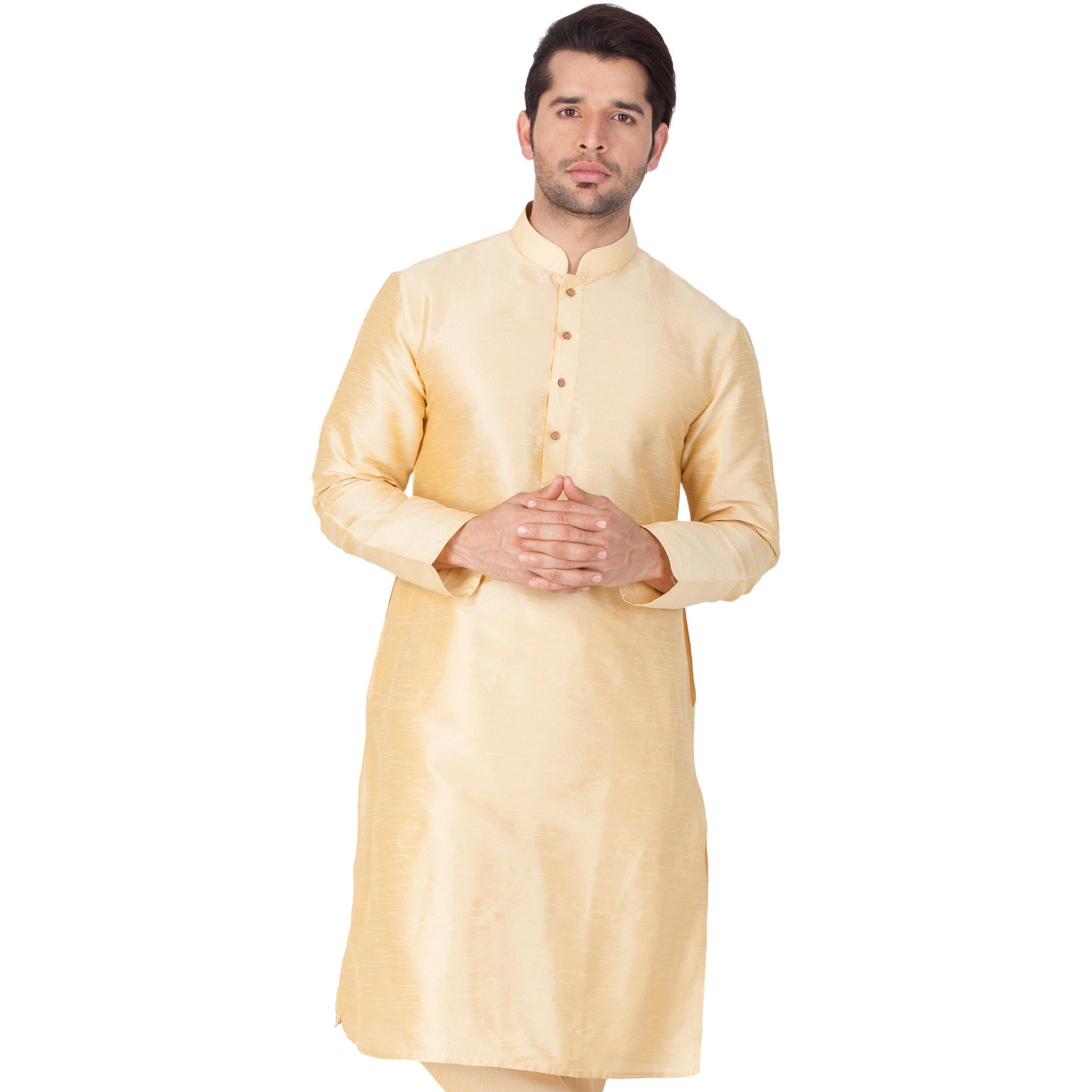 VASTRAMAY Men's Cotton Silk Blend Kurta-New Gold