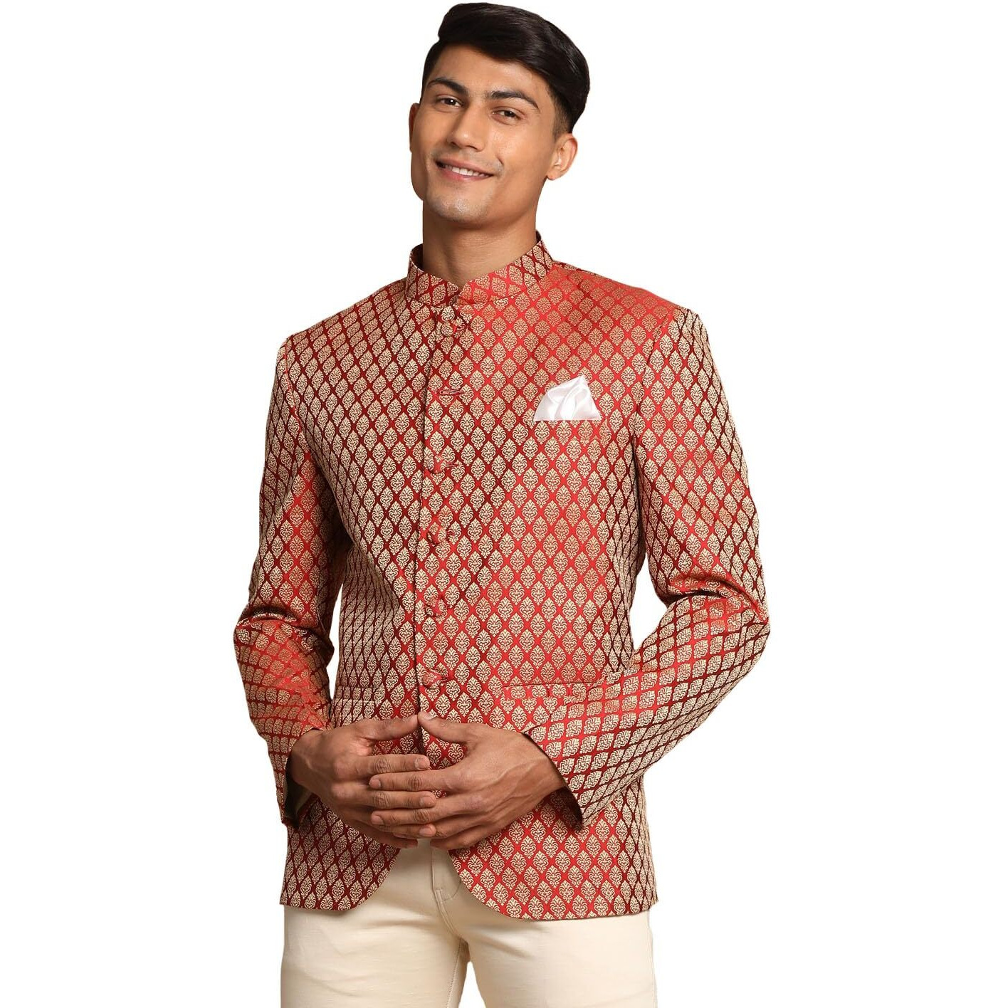 VASTRAMAY Royal Silk Banarasi Jodhpuri Coat  Premium Woven Fabric with Long-Lasting Sheen, Prince Coat for Men
