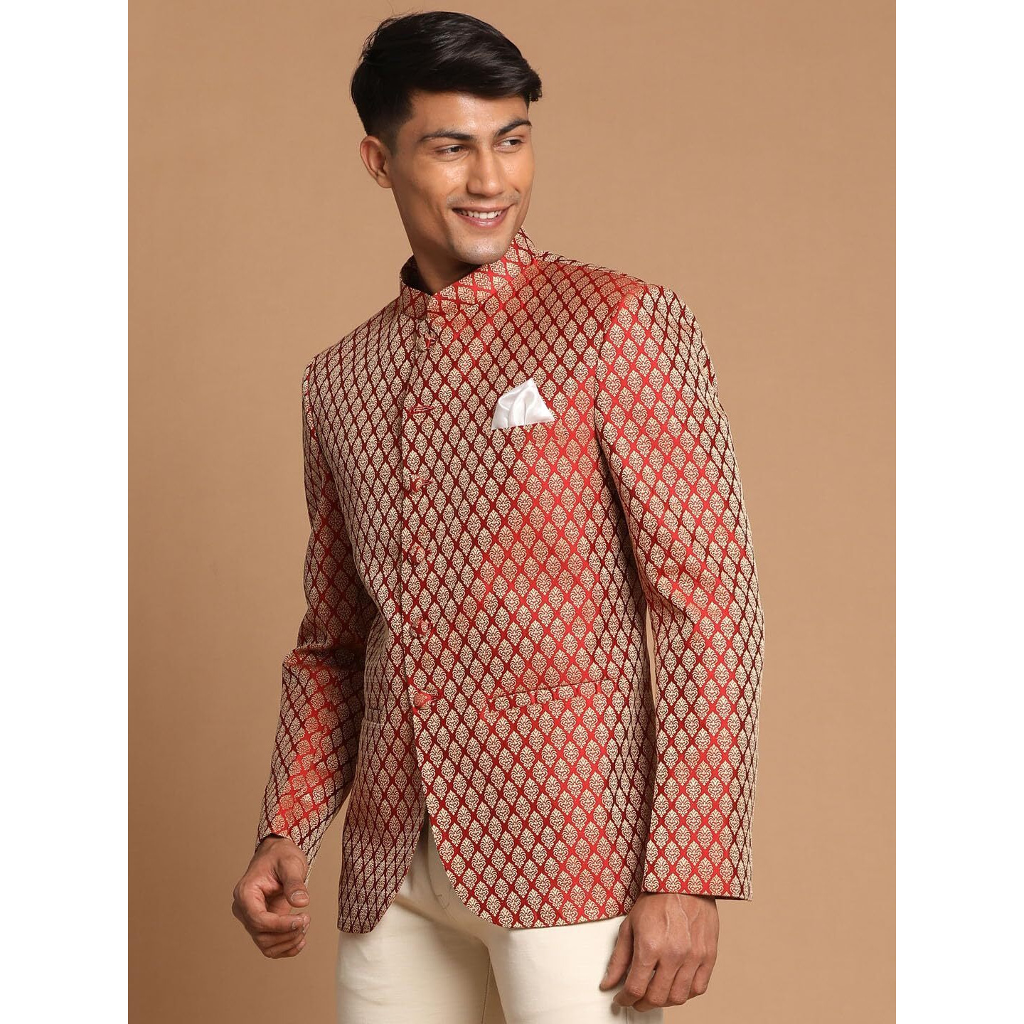 VASTRAMAY Royal Silk Banarasi Jodhpuri Coat  Premium Woven Fabric with Long-Lasting Sheen, Prince Coat for Men
