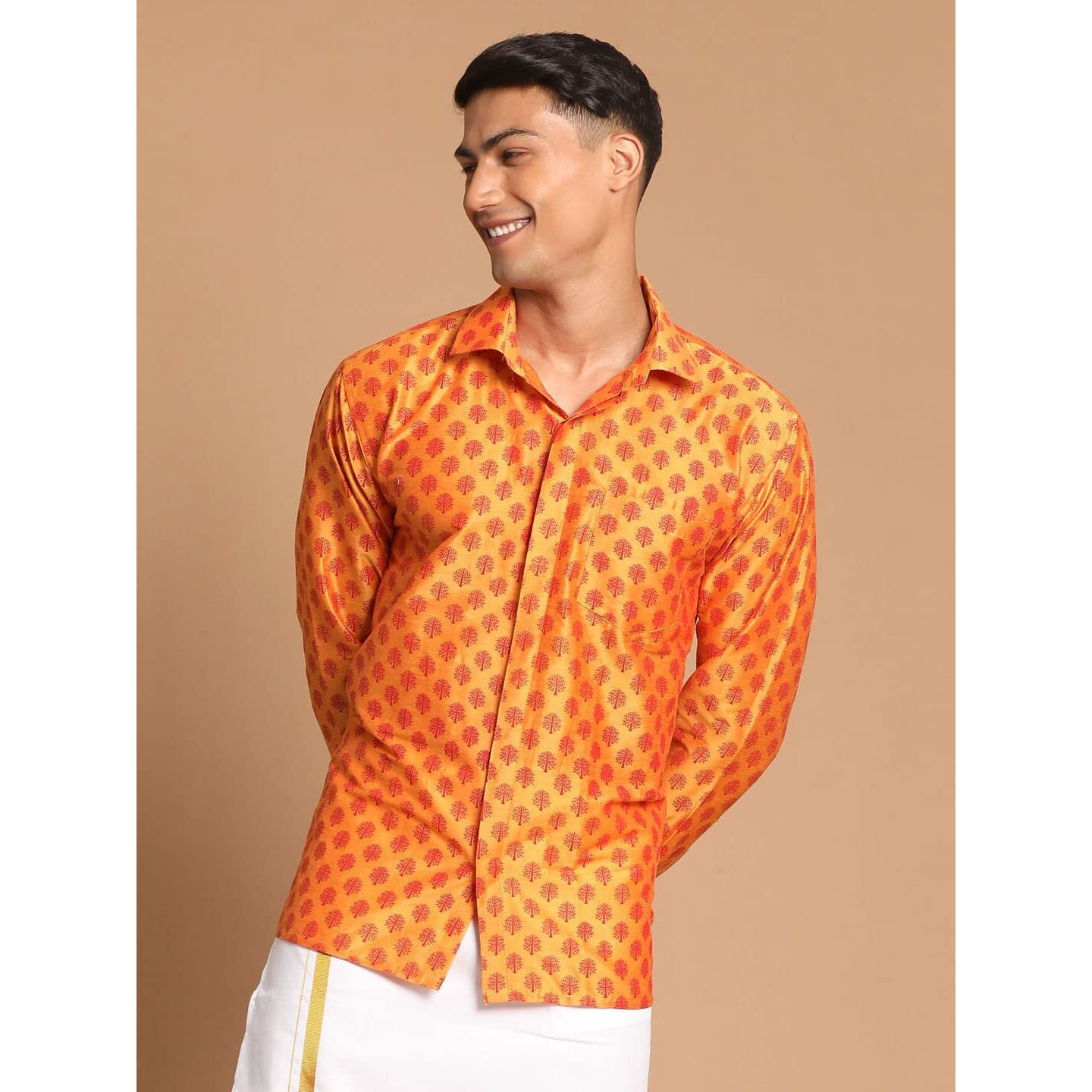 VASTRAMAY Men's Orange Poly Viscose Ethnic Shirt_VASMSH013OR_40