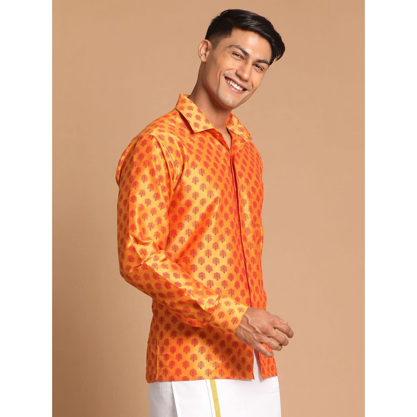VASTRAMAY Men's Orange Poly Viscose Ethnic Shirt_VASMSH013OR_40