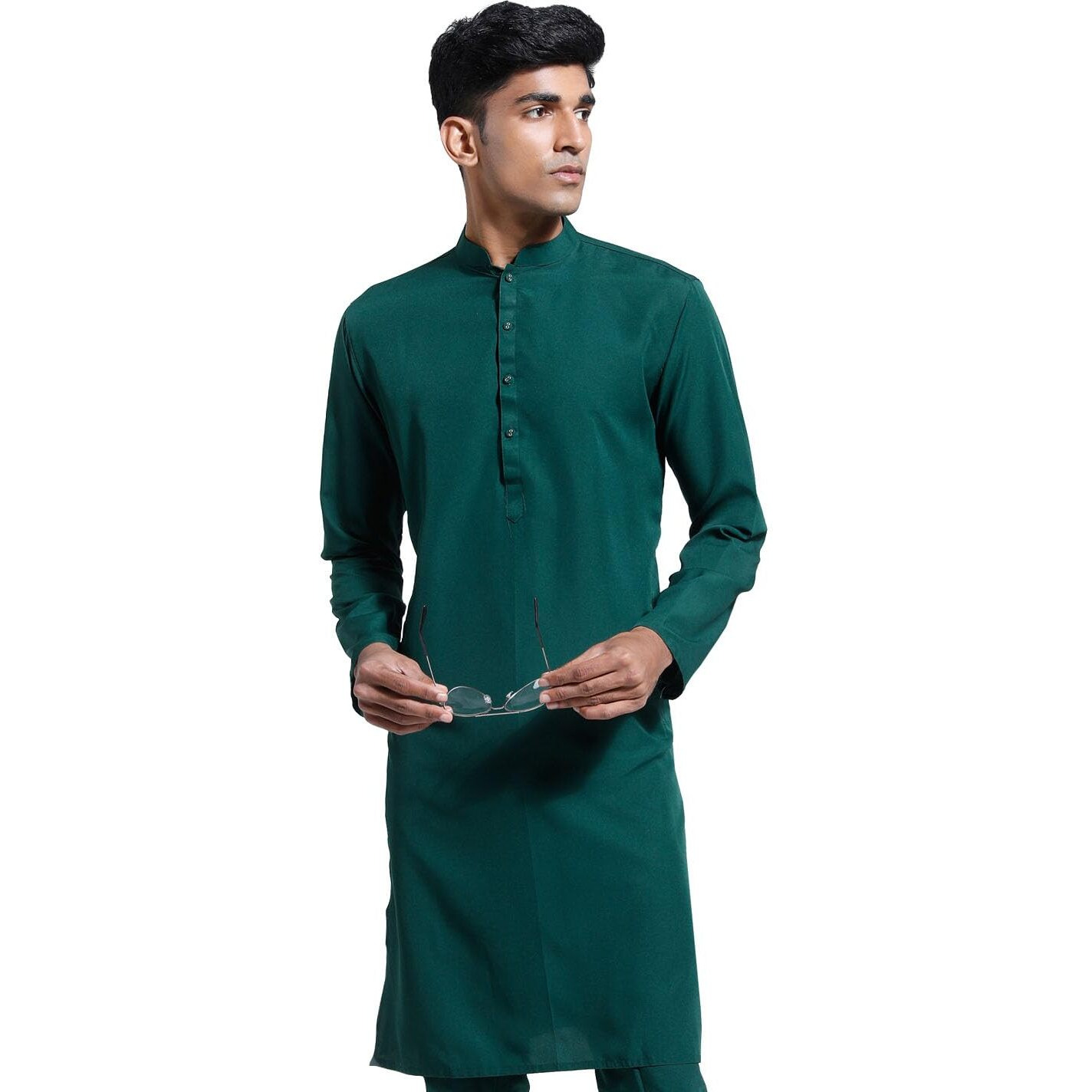 VASTRAMAY Men's Crepe Kurta I Creap Solid Knee Length Kurta I Casual Formal Party Festive Wedding_VASMK424GN_36 Green