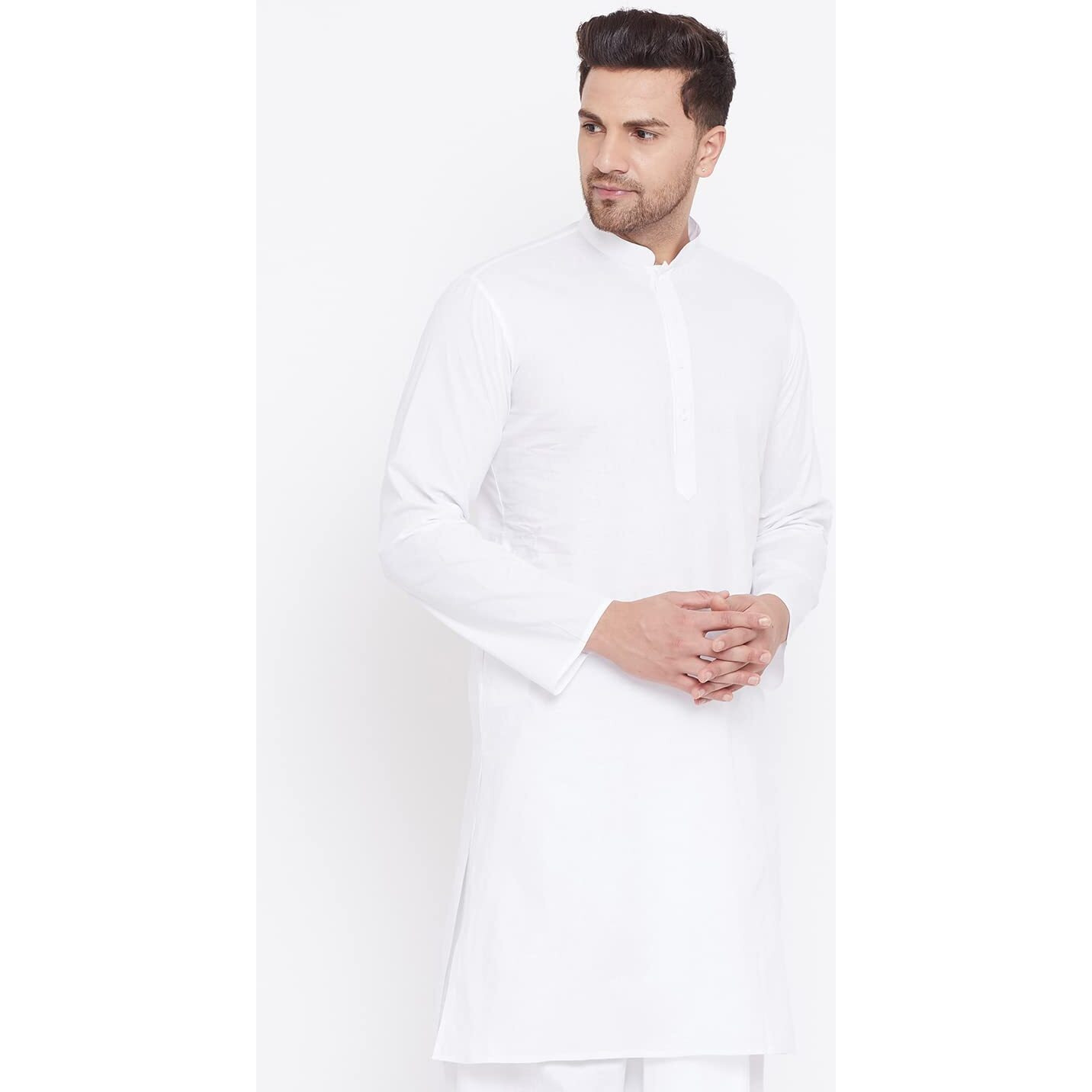 VASTRAMAY Men's White Cotton Kurta || Classic White Cotton Kurta || Ethnic Wear for Festivals, Weddings_VASMK122WH_46