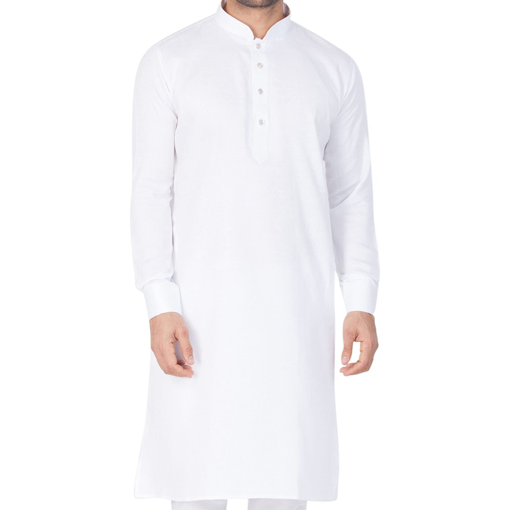 VASTRAMAY Men's White Pure Cotton Kurta Pyjama Set - Lukhnowi Chikankari Embroidered Kurta with Pant Style Pyjama for Weddings, Festivals, and Cultural Celebrations