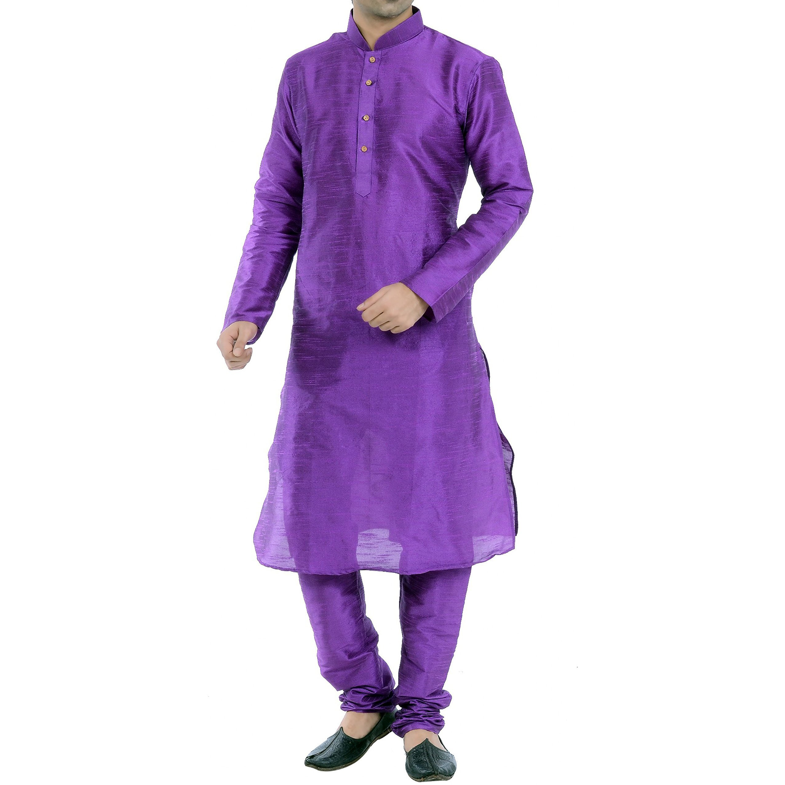 VASTRAMAY Men's Purple Cotton Silk Kurta & Pyjama Set (Color Purple)
