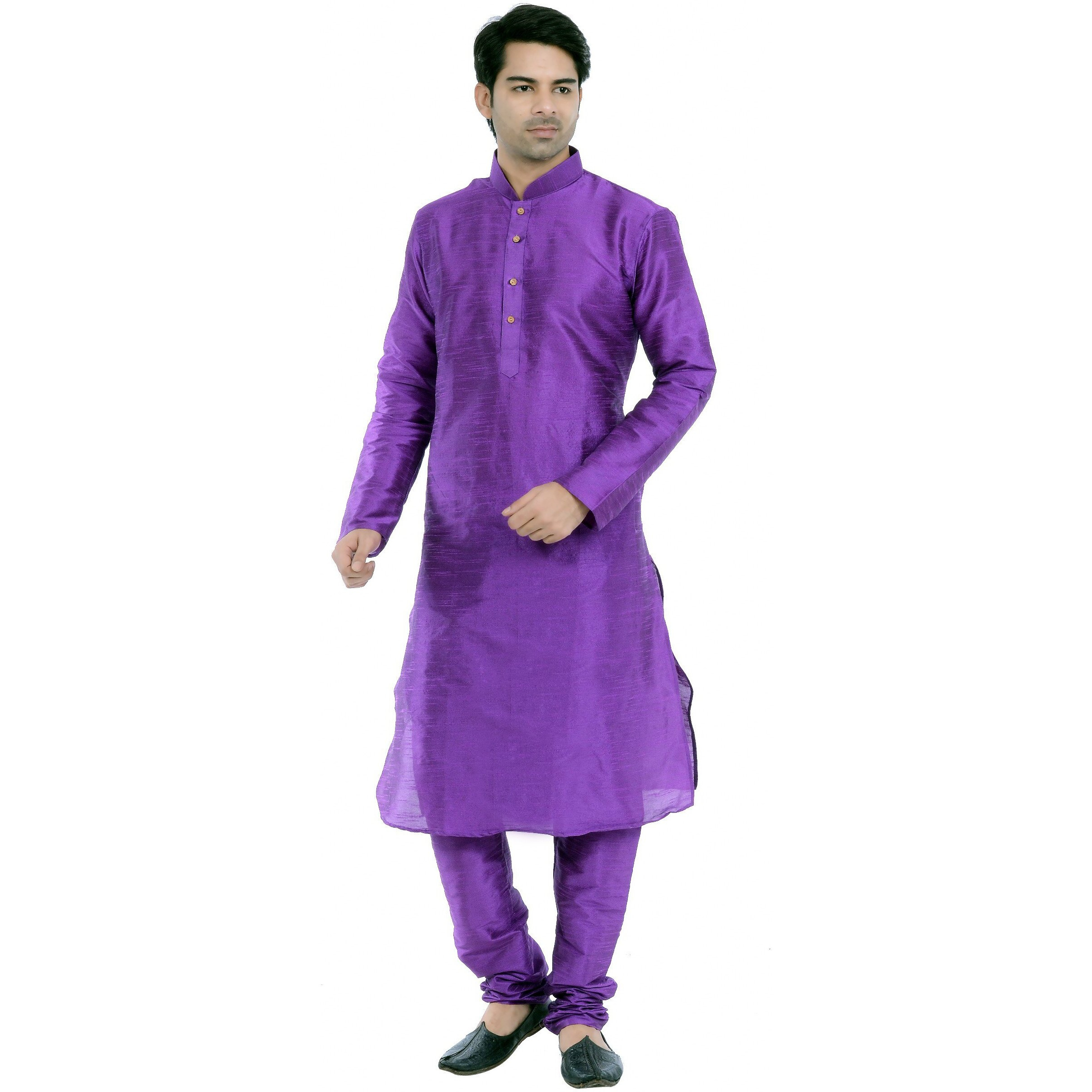 VASTRAMAY Men's Purple Cotton Silk Kurta & Pyjama Set (Color Purple)