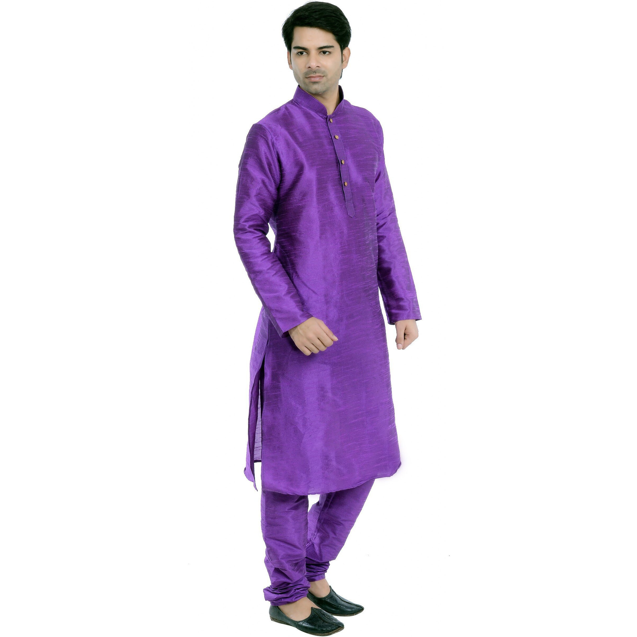 VASTRAMAY Men's Purple Cotton Silk Kurta & Pyjama Set (Color Purple)