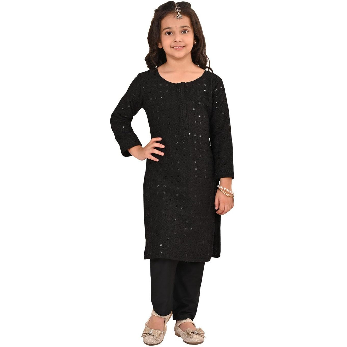 VASTRAMAY Girls' Black Kurta And Pant Set_VASGKP050BL_28