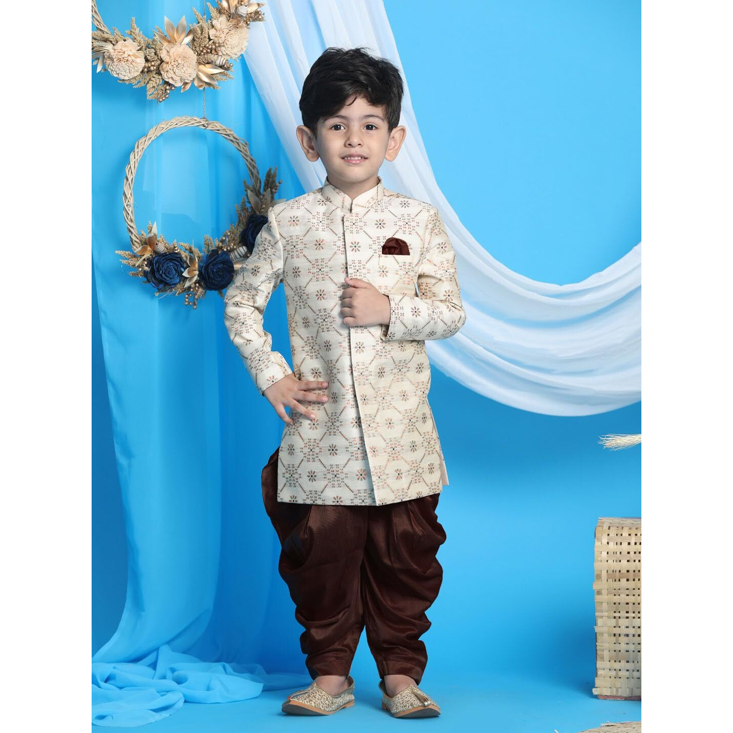 VASTRAMAY Boys' Beige And Gold Sherwani Set_VASBSW027nCDCO_32