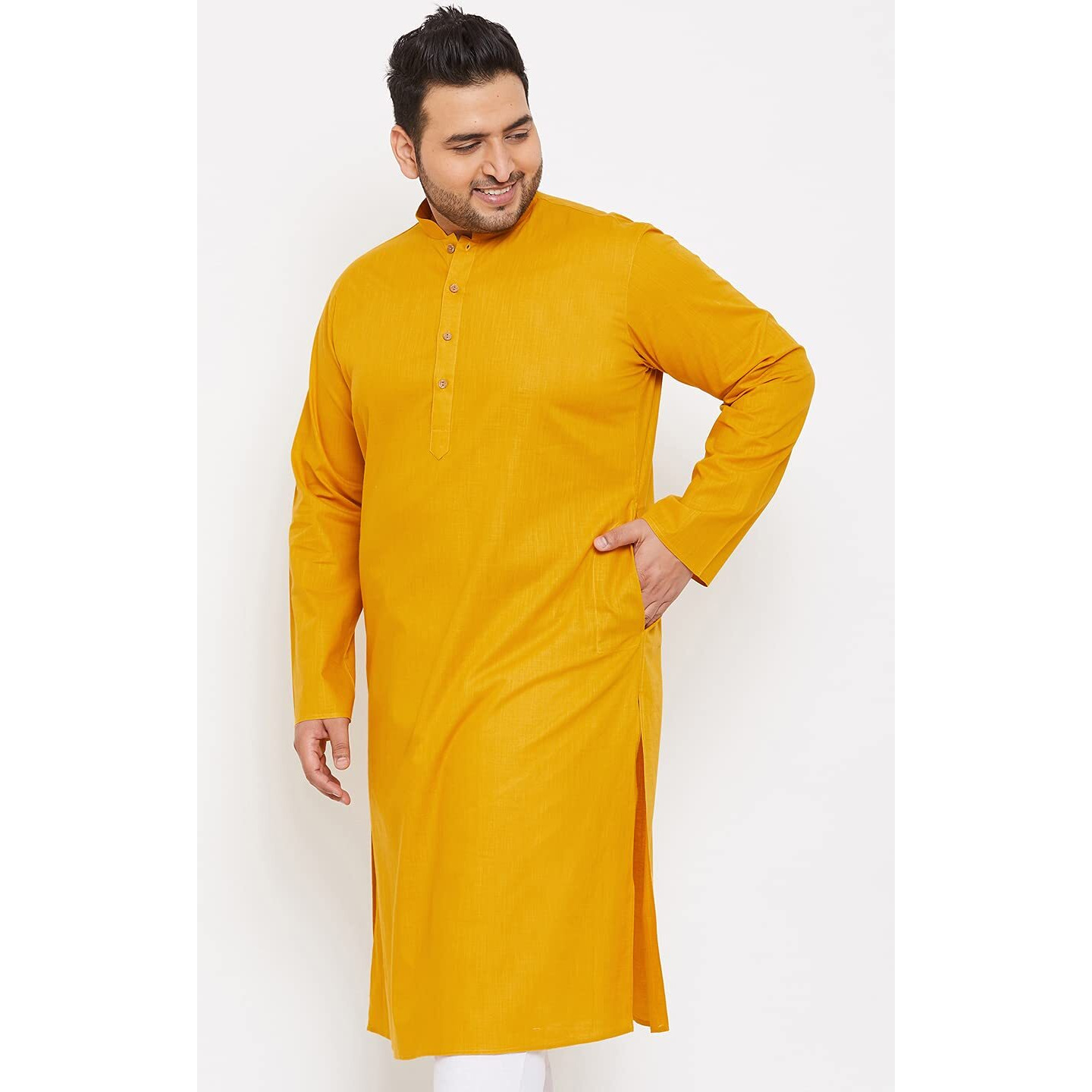 VASTRAMAY Plus Mens Cotton Blend Mustard Kurta - Timeless Elegance for Festivals & Events_VPLUSMK007MD_44