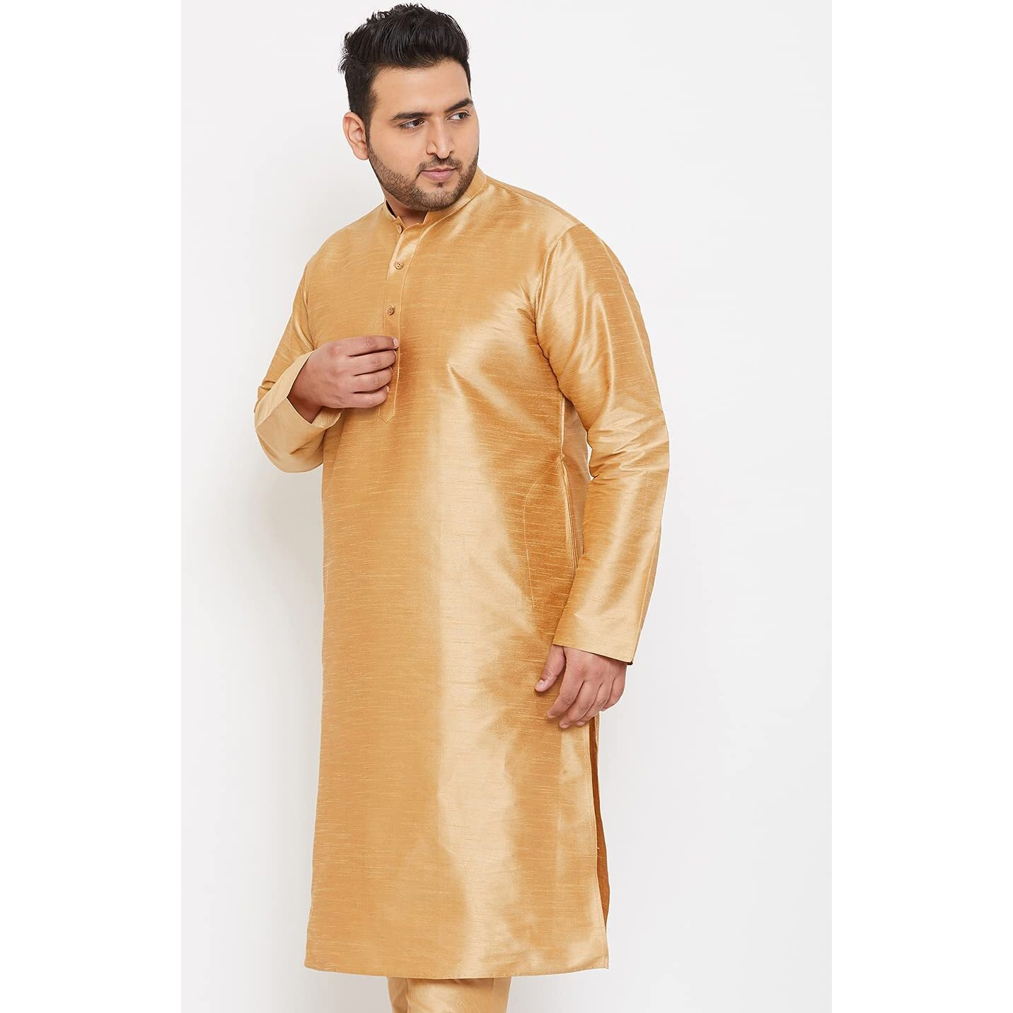 VASTRAMAY Plus Men's Rose Gold Silk Blend Kurta (VPLUSMK001RG_52)