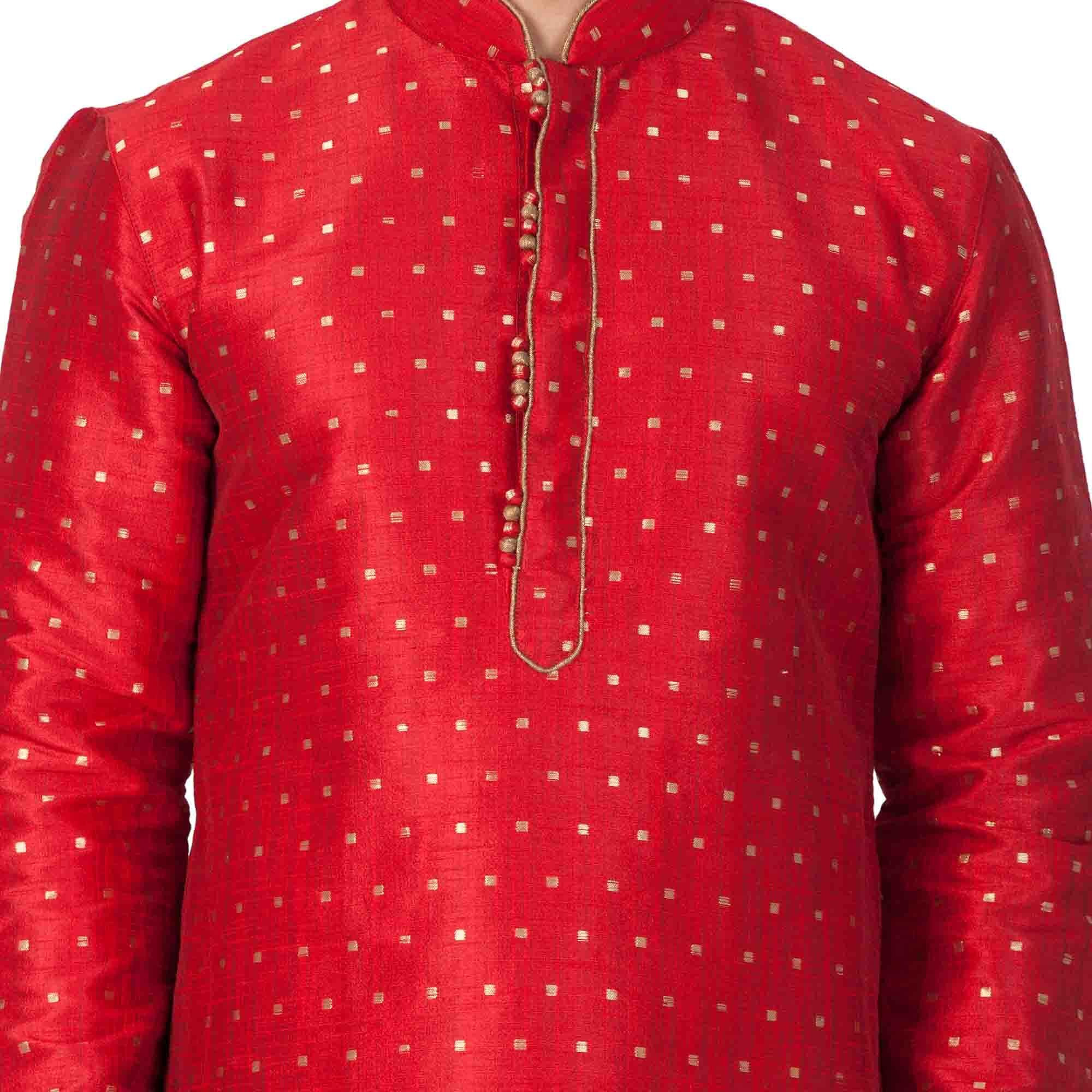 VASTRAMAY VM Mens Silk Blend Maroon Kurta Pyjama Set - Classic Ethnic Attire for Timeless Style and Cultural Celebrations_VASMK023MAnPRG_44