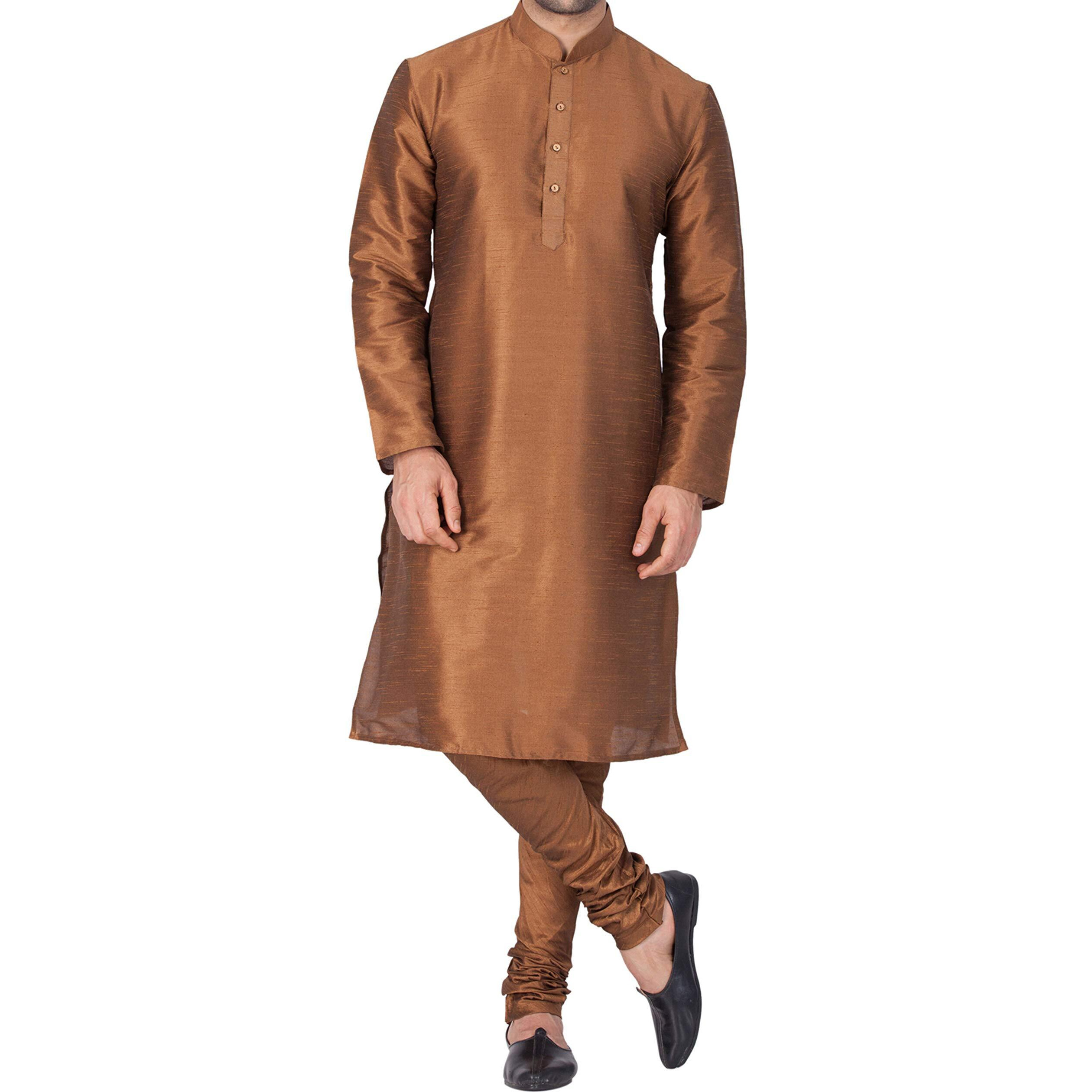 VASTRAMAY Men's Brown Silk Blend Kurta and Pyjama Set_VASMKCO001nPCO_48