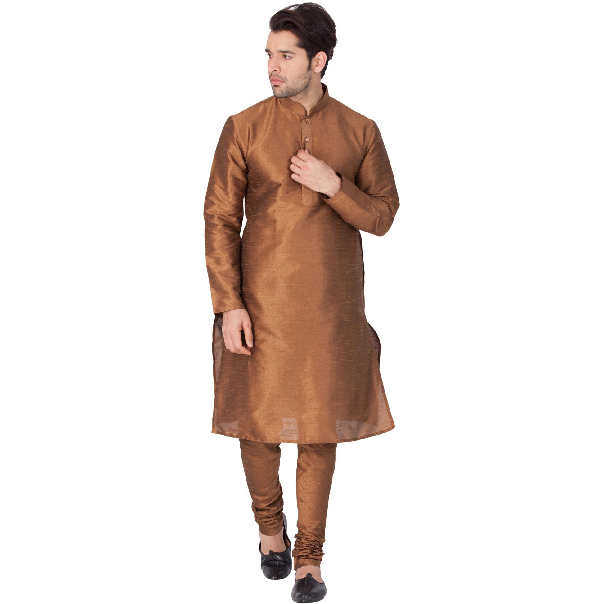 VASTRAMAY Men's Brown Silk Blend Kurta and Pyjama Set_VASMKCO001nPCO_48