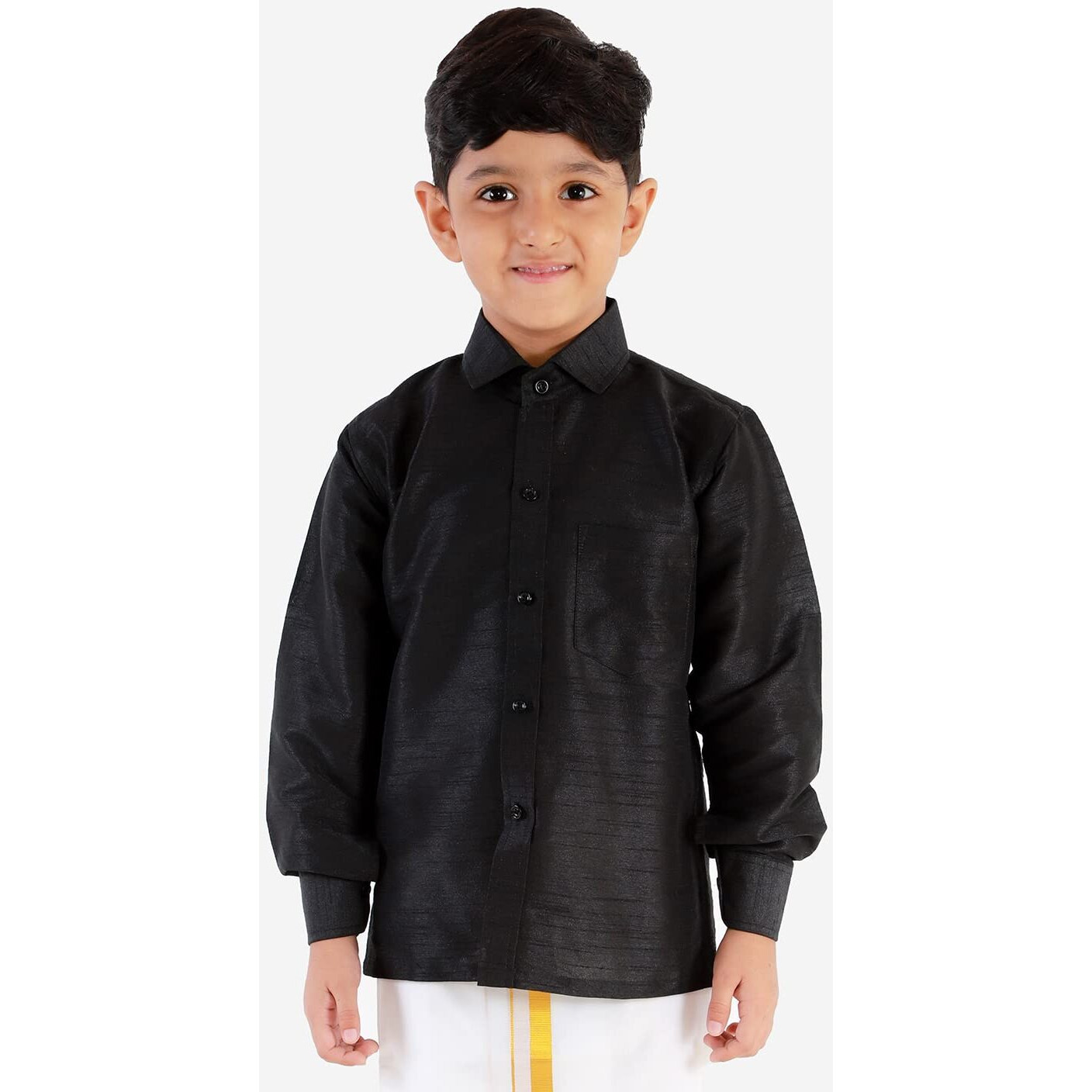 JBN Creation Boys' Black Silk Blend Ethnic Shirt | Effortless Style for Everyday Comfort | Modern Designs, Quality Fabrics, and Contemporary Fit for a Relaxed and Trendy