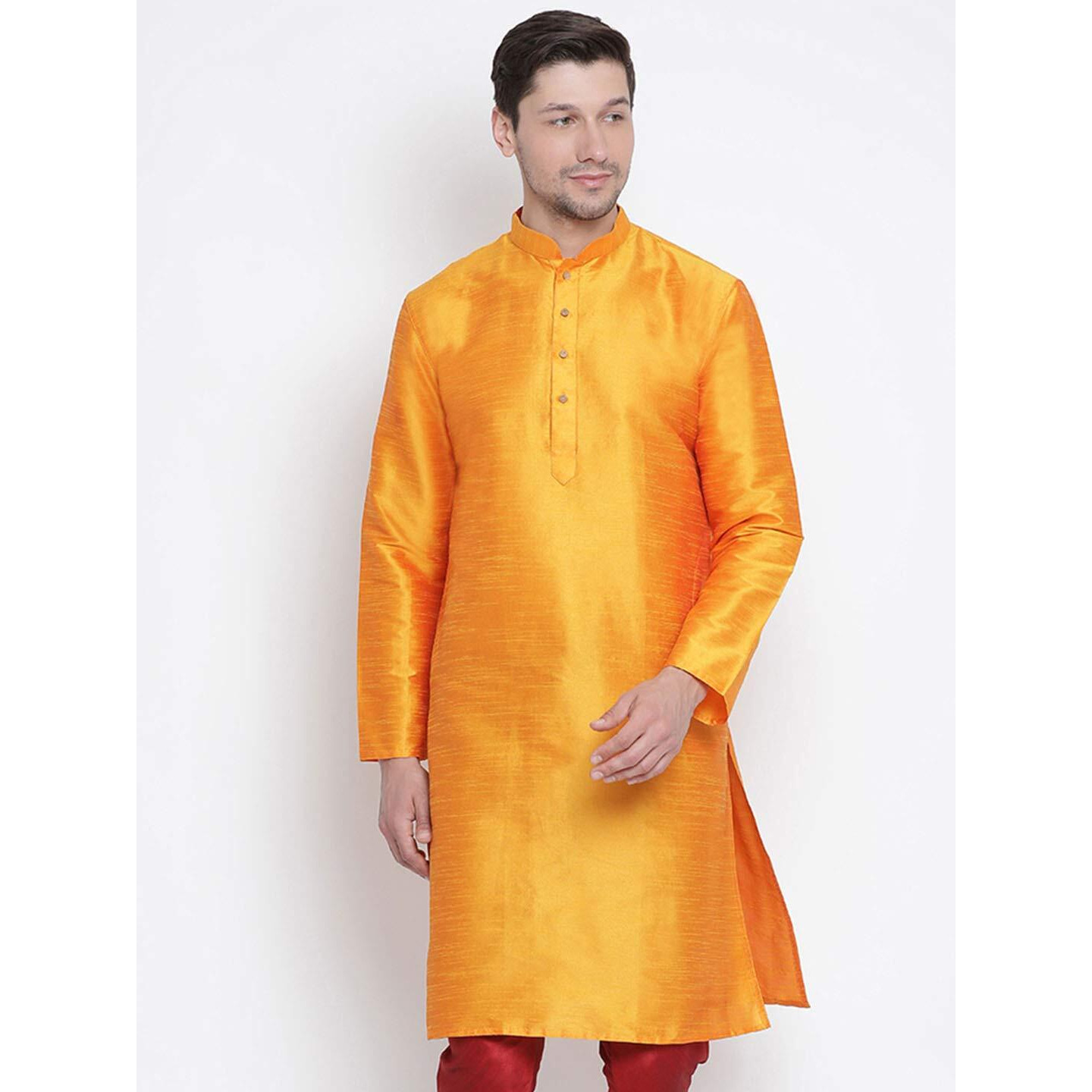 VASTRAMAY Men's Orange Silk Blend Kurta_VASMKOR001_50