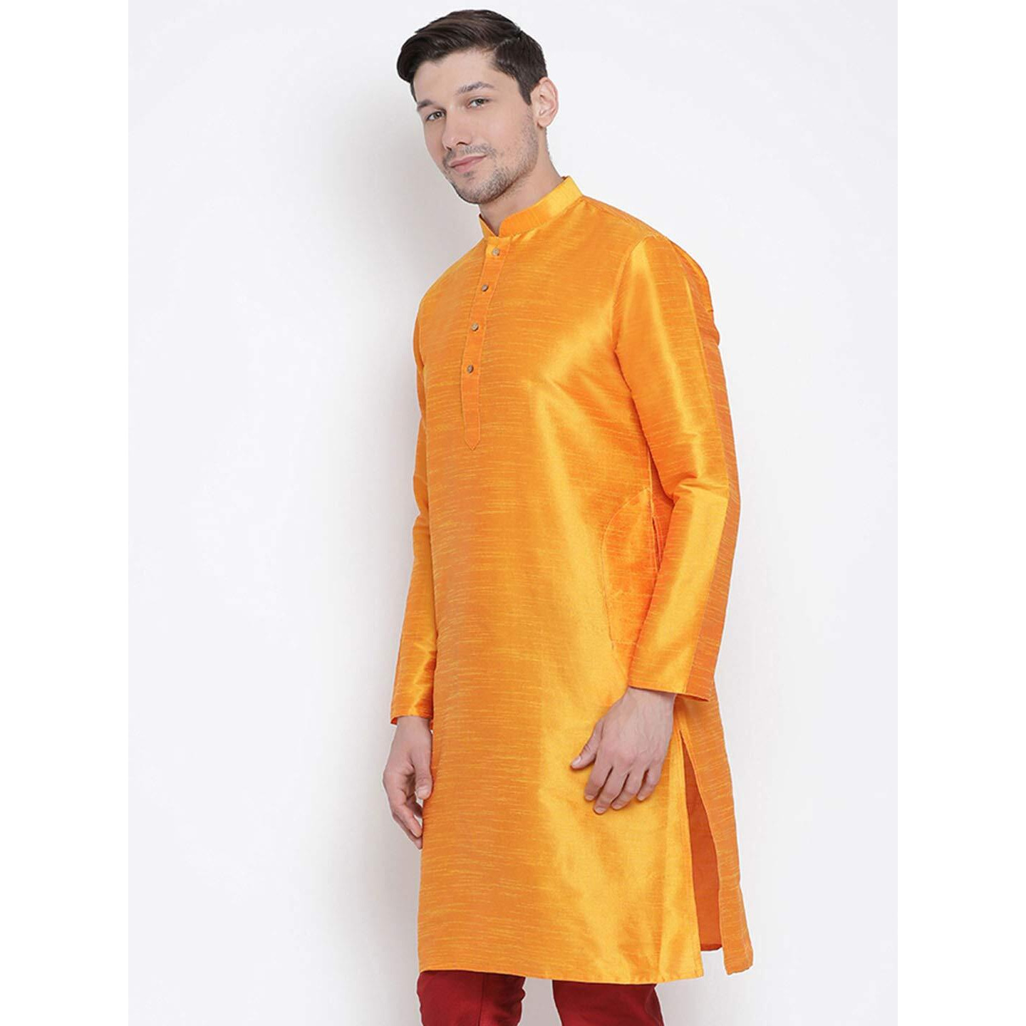 VASTRAMAY Men's Orange Silk Blend Kurta_VASMKOR001_50