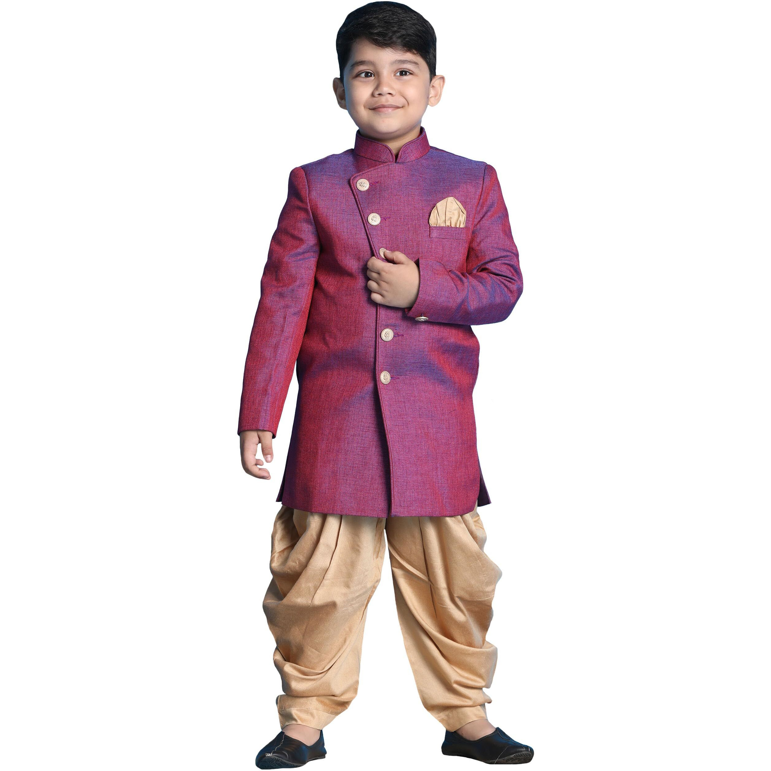 VASTRAMAY Boys' Purple And Rose Gold Sherwani Set_VASBIW025PUnCDRG_28
