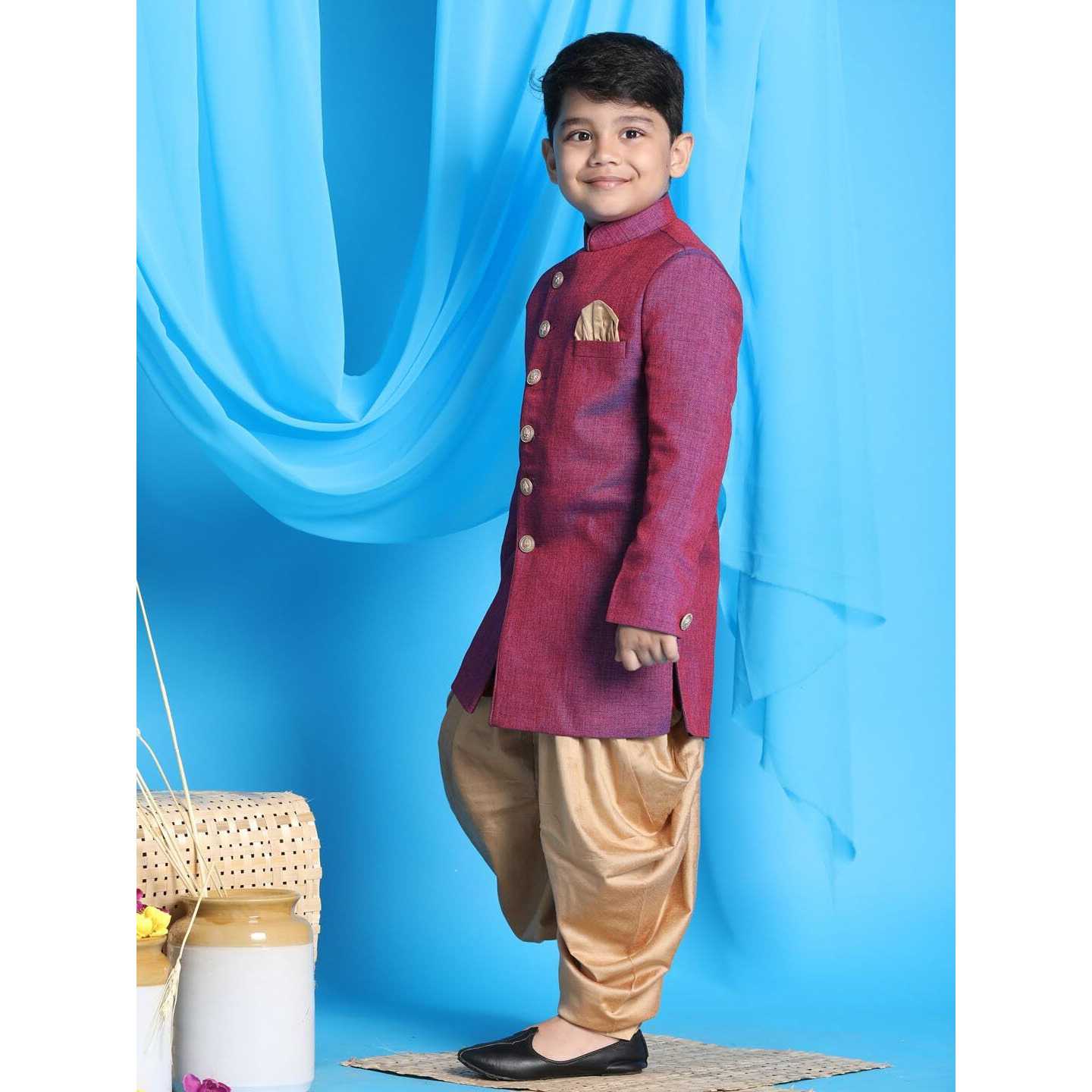 VASTRAMAY Boys' Purple And Rose Gold Sherwani Set_VASBIW025PUnCDRG_28