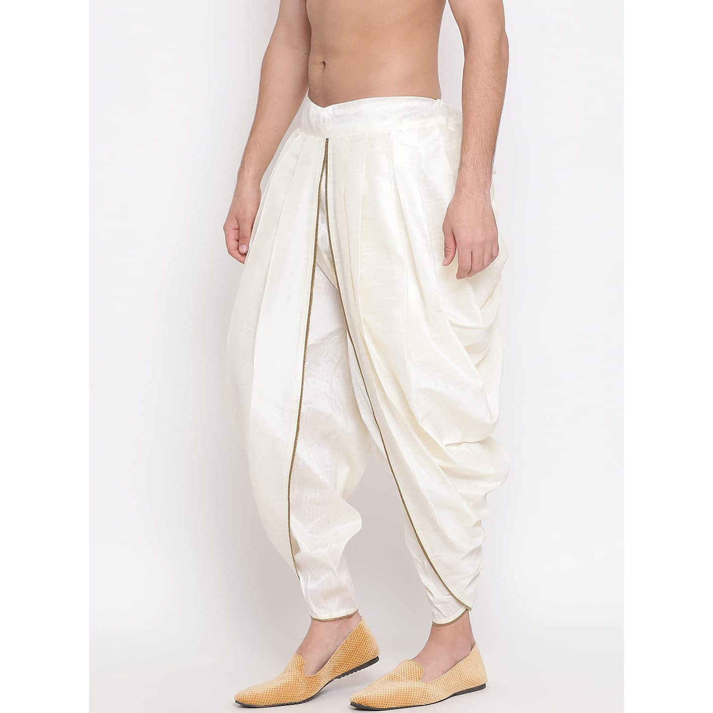 VASTRAMAY Men's Cream Silk Blend Dhoti | Embroidered Versatile Dhoti, Pair This With Any Kurta Or Sherwani | Traditional and Comfortable, Perfect for Weddings, Festivals, and Ceremonies, Onam