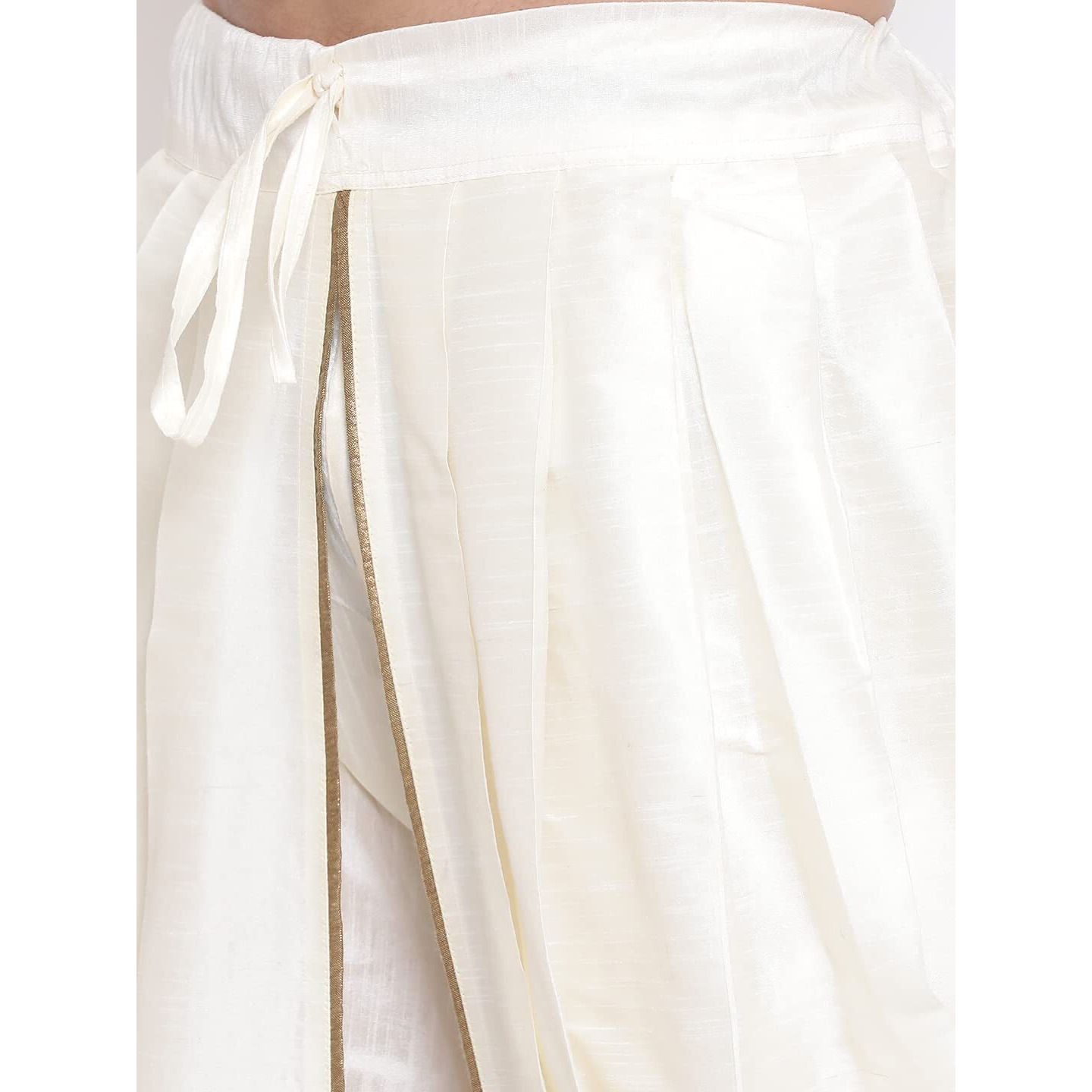 VASTRAMAY Men's Cream Silk Blend Dhoti | Embroidered Versatile Dhoti, Pair This With Any Kurta Or Sherwani | Traditional and Comfortable, Perfect for Weddings, Festivals, and Ceremonies, Onam