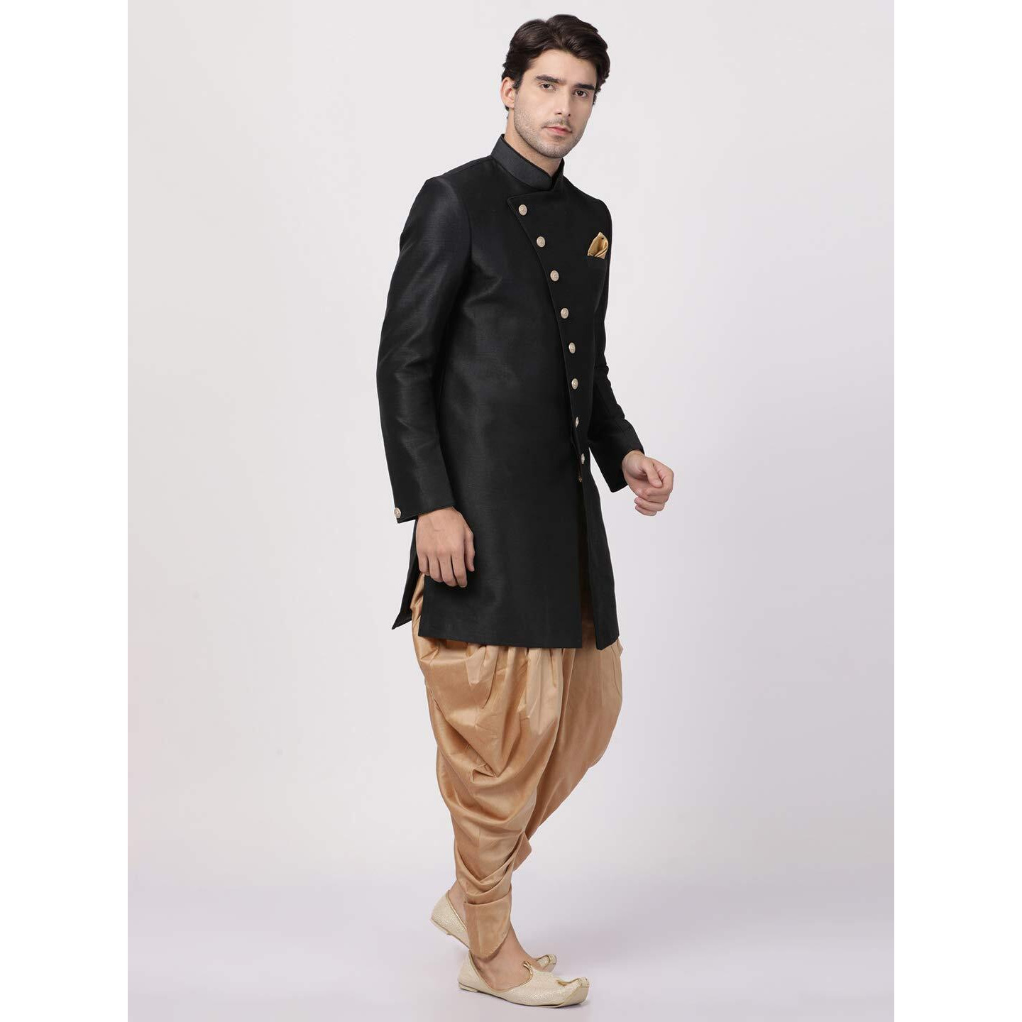 VASTRAMAY Men's Black Silk Blend Sherwani Set_VASMIW005BLnCDRG_40