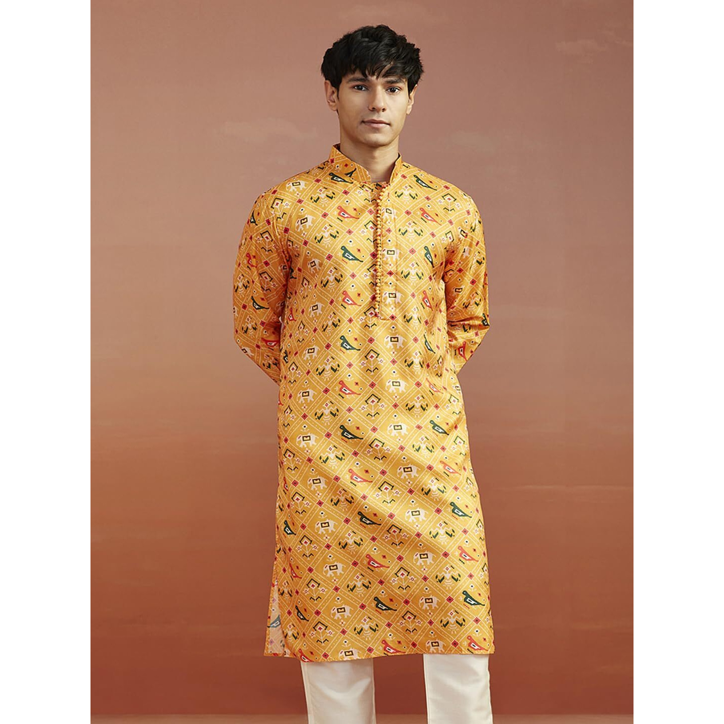 VASTRAMAY Men's Yellow Cotton Silk Kurta-VASMK146YW_36