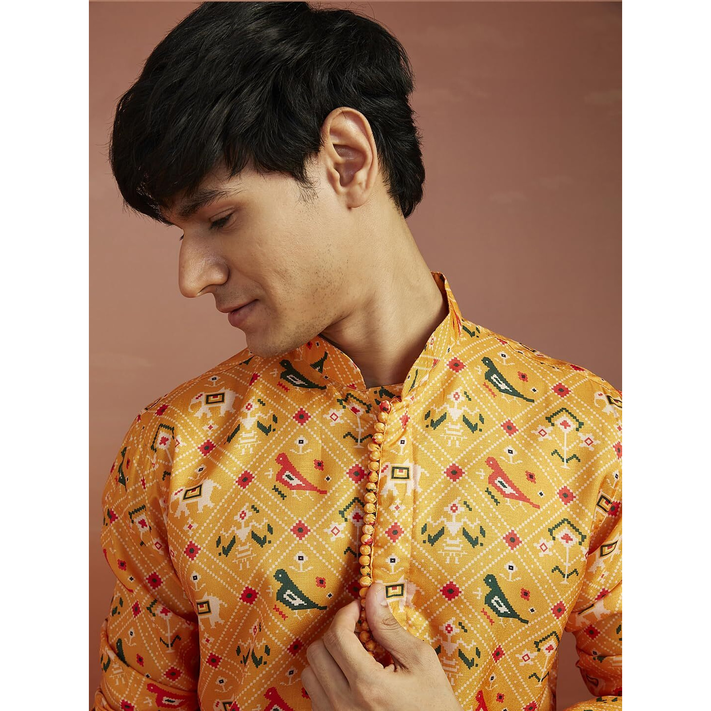 VASTRAMAY Men's Yellow Cotton Silk Kurta-VASMK146YW_36