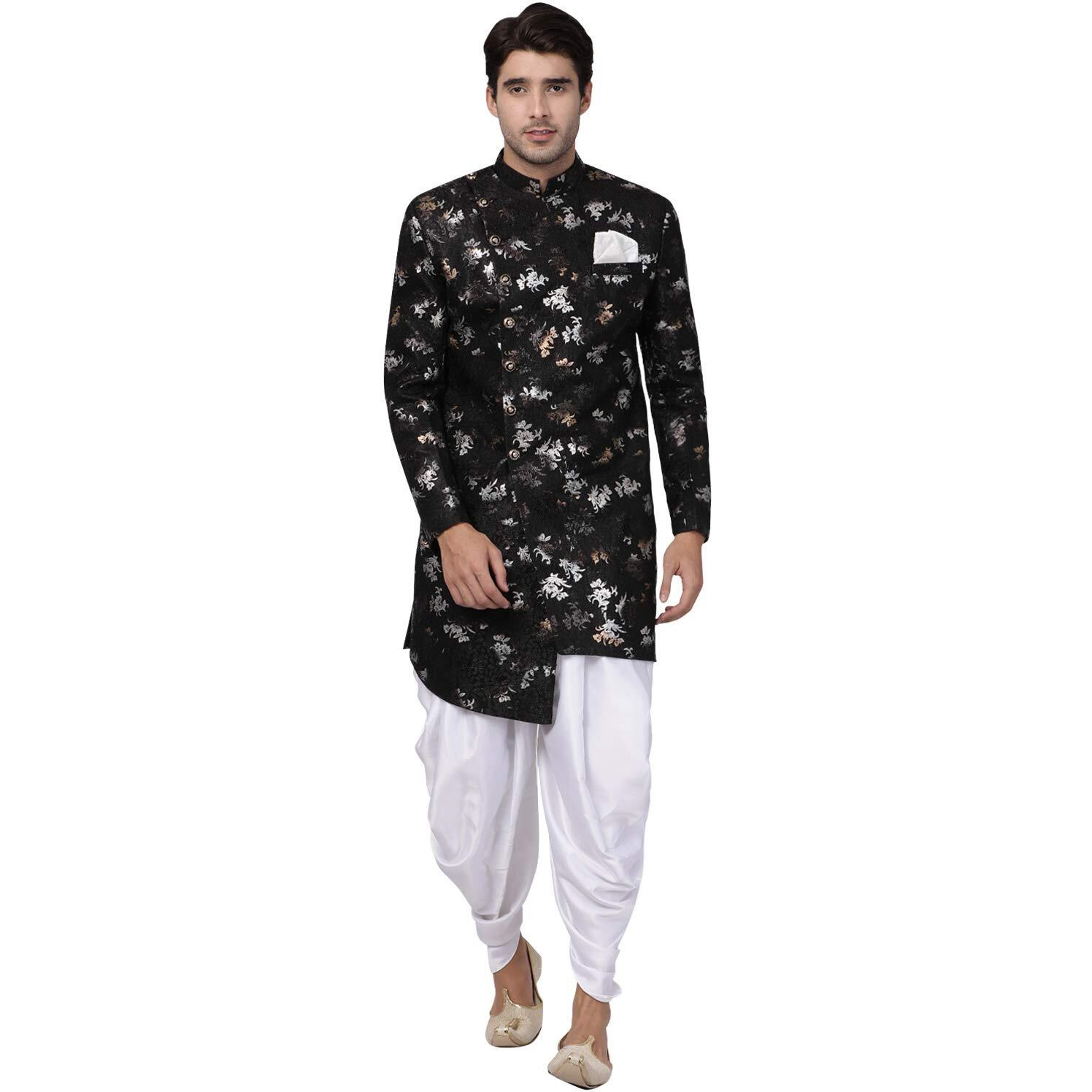 VASTRAMAY Men's Black Silk Blend Sherwani Set_VASMIW006BLnCDWH_42